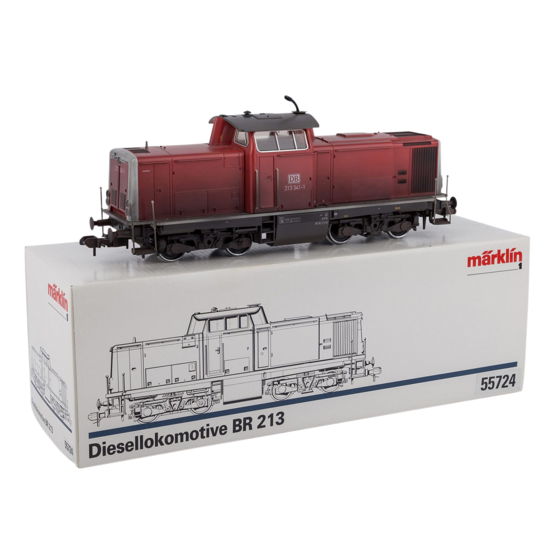 MÄRKLIN Diesellok 55724, Spur 1,rot, gealterte Optik, Präsentationssockel. Im Originalkarton (