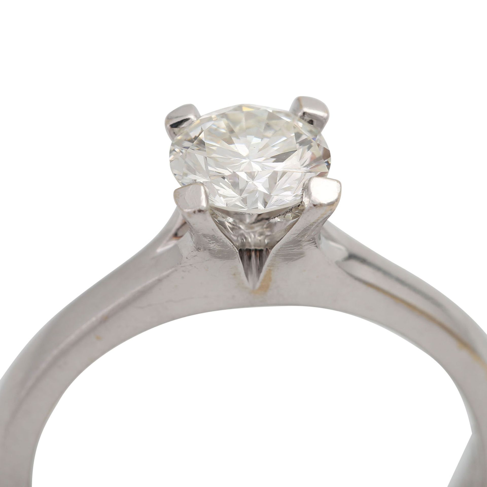 Ring mit Brillant ca. 0,8 ct,GW (K-L)/VS, WG 14K, RW: 54, 20./21. Jh., Tragespuren, punz. "0347"Ring - Bild 5 aus 5