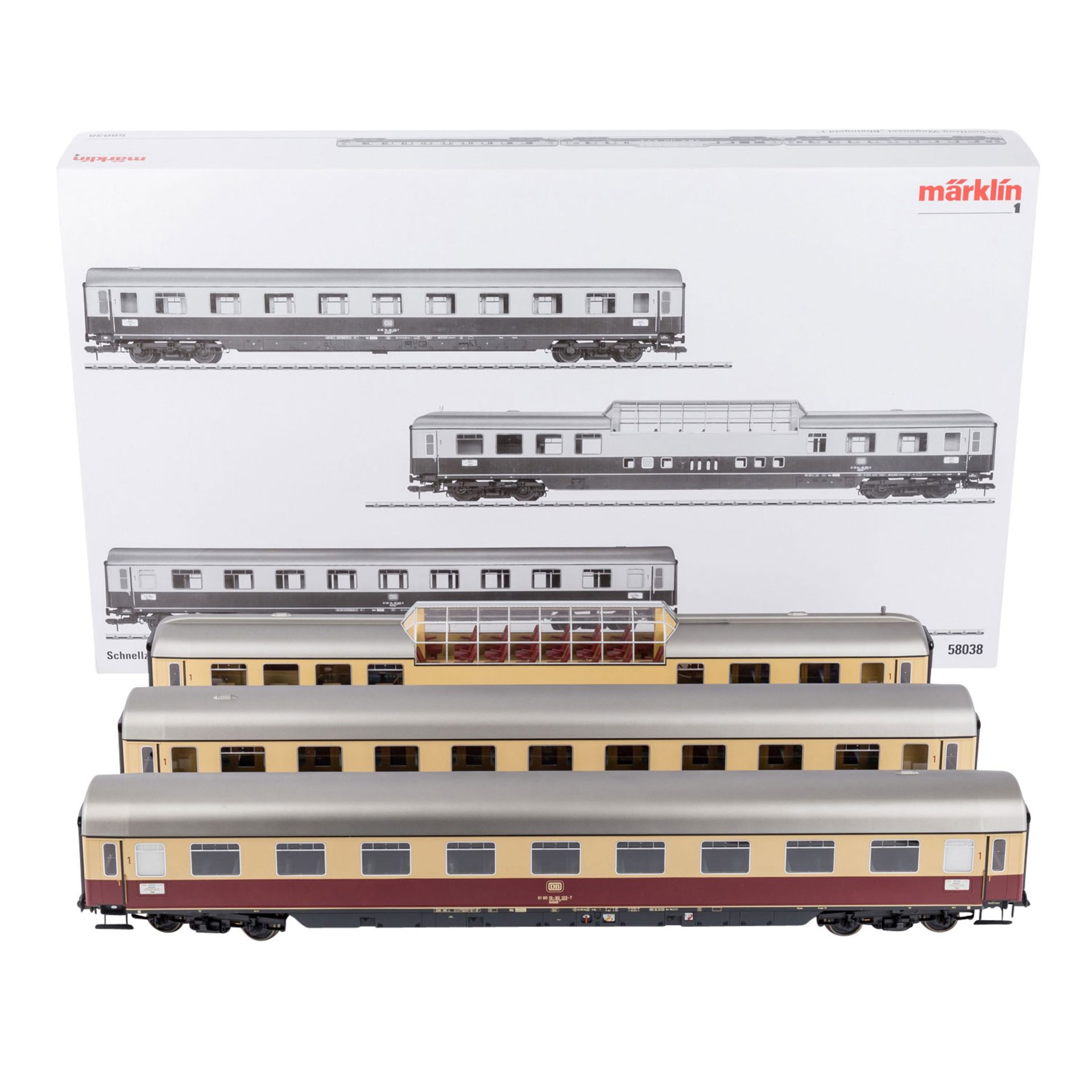 MÄRKLIN Schnellzug-Wagenset "Rheingold 1" 58038, Spur 1.Rot-/beigefarben, bestehend aus 3