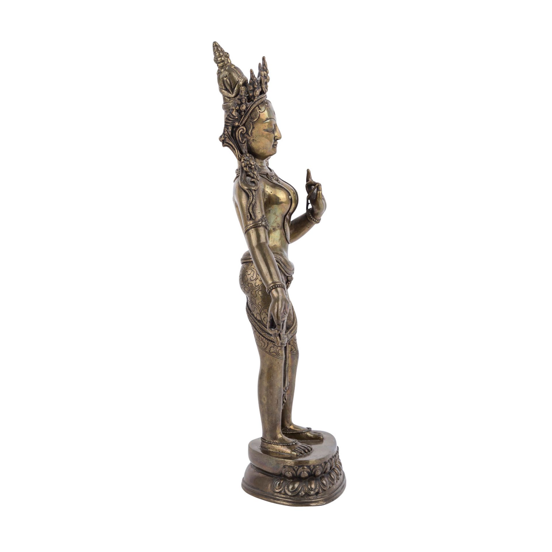 Figur der Grünen Tara aus Messing. TIBET/NEPAL, um 1900.Die Göttin der Lebenskraft, des Mitgefühls - Bild 4 aus 7