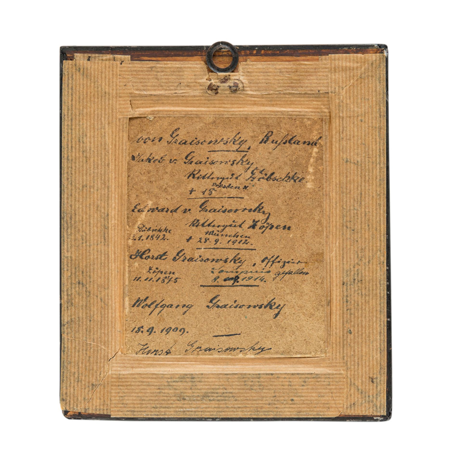 JUNGER HERRWohl Gouache, HxB: 9/7 cm., Verso handschrif. Lebendsdaten, RahmenYOUNG LORD likely - Bild 3 aus 3