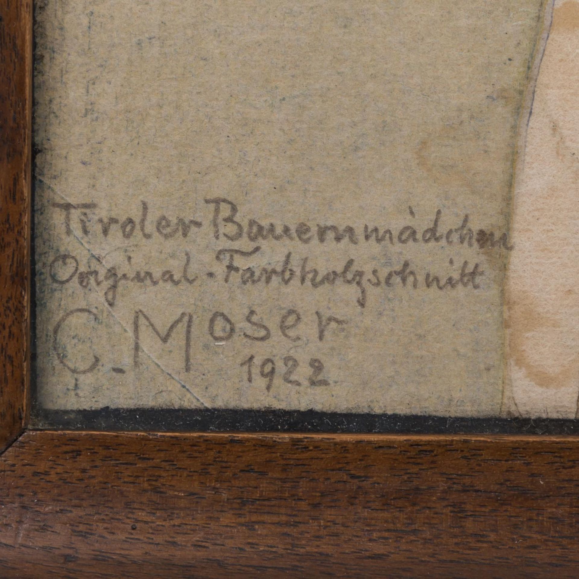 MOSER, CARL (Bozen 1873-1939 ebenda, Tiroler Künstler), "Tiroler Bauernmädchen", 1922, - Image 3 of 4