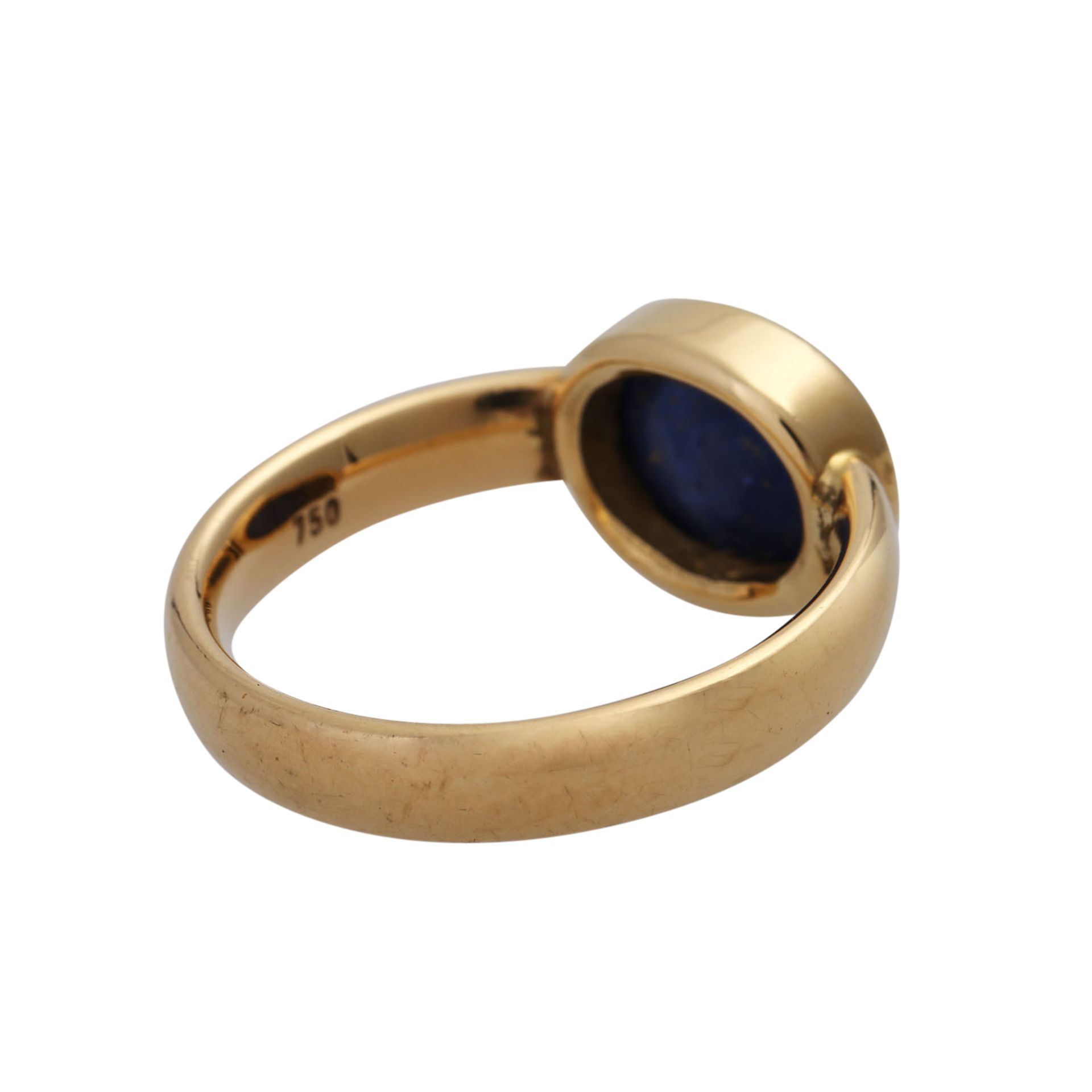 Ring mit Saphir, ovaler Cabochon ca. 8x7 mm,GG 18K, RW 54, 2. H. 20. Jh., Gebrauchsspuren, - Image 3 of 4