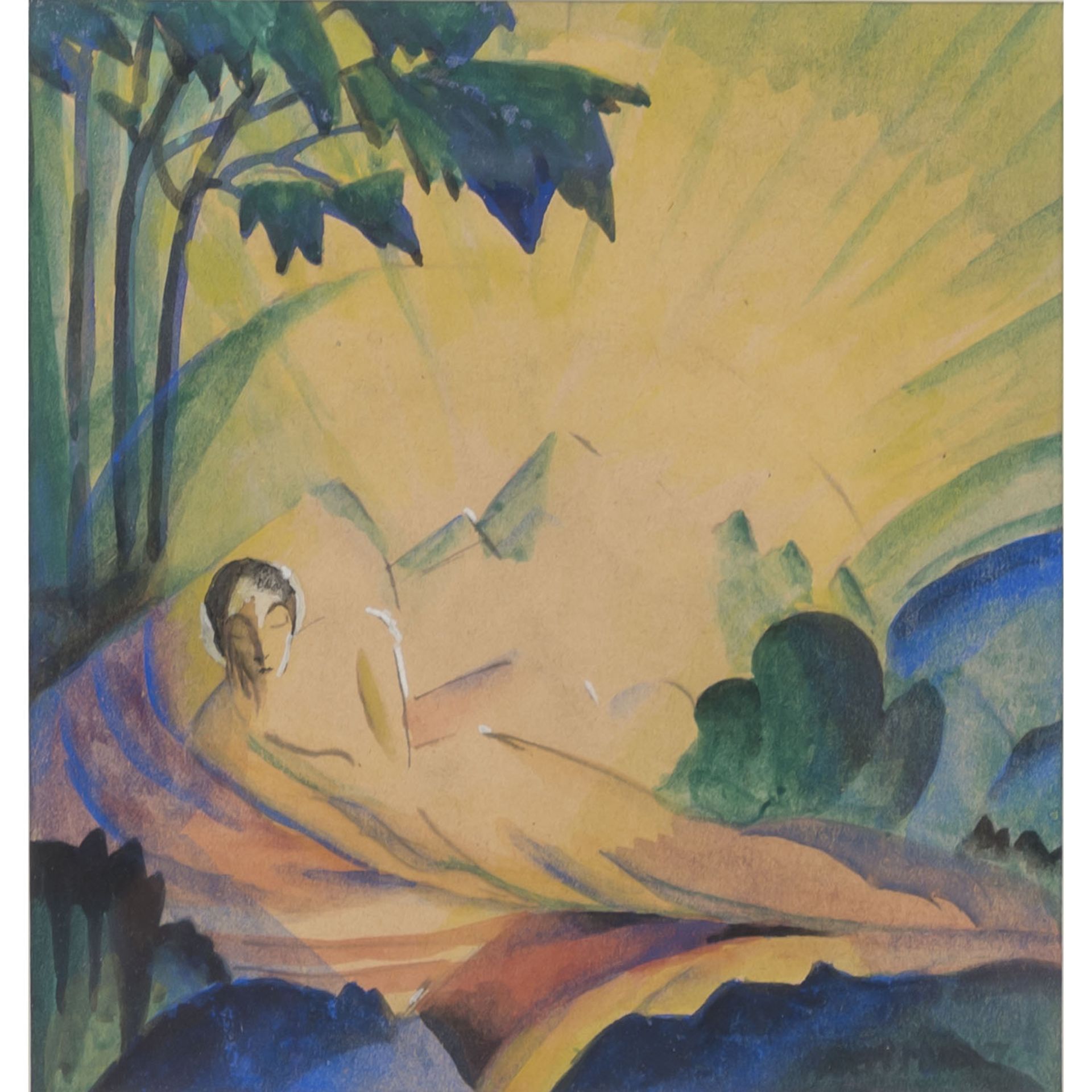 MÜLLER, ALBERT (1884-1963) "Traum"1917, Aquarell, HxB: 22/18,5 cm. Rahmen, Provenienz: Galerie