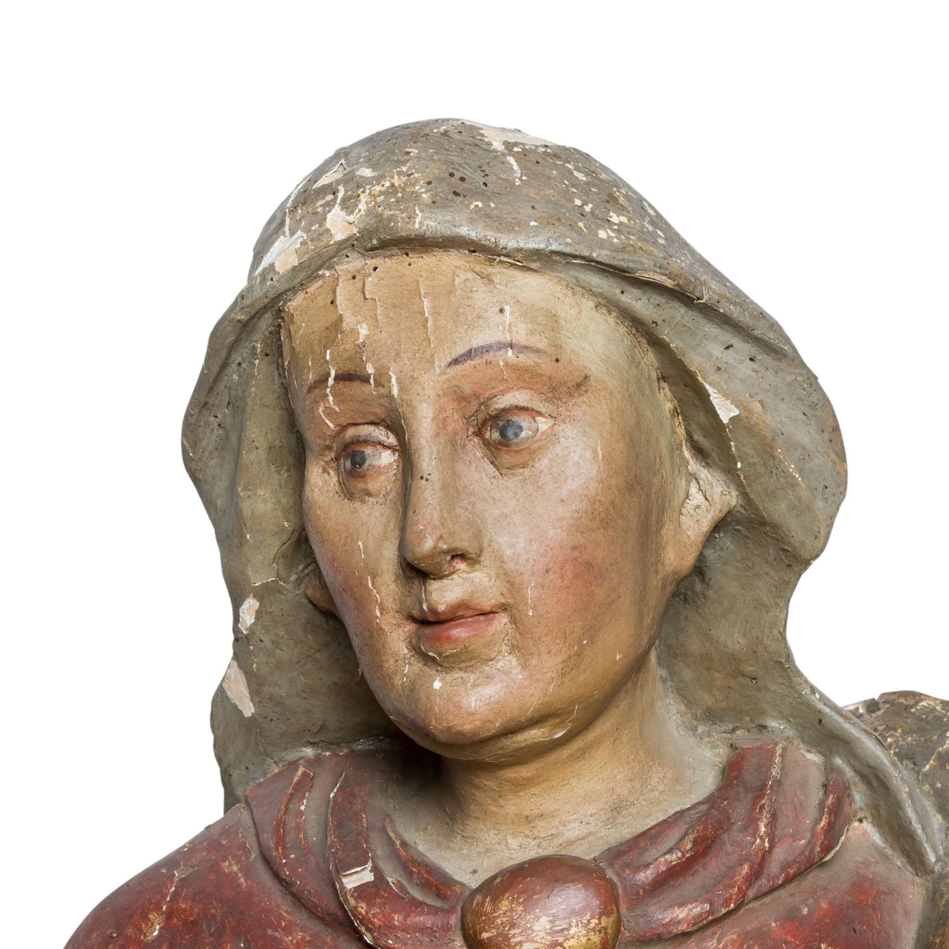 BILDHAUER DES 18.JH. "Maria"Holz, vollrund geschnitzt, farbige Fassung, Maria hält ihre Hände betend - Bild 7 aus 8