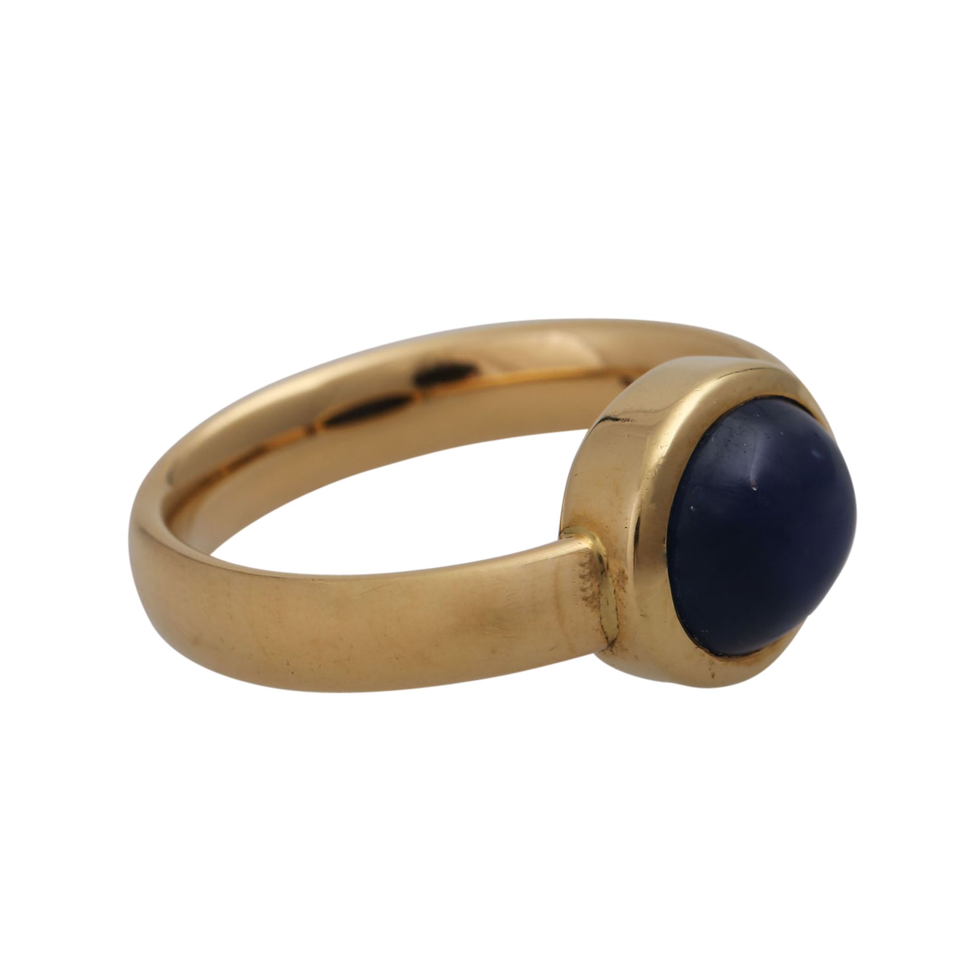 Ring mit Saphir, ovaler Cabochon ca. 8x7 mm,GG 18K, RW 54, 2. H. 20. Jh., Gebrauchsspuren, - Bild 2 aus 4