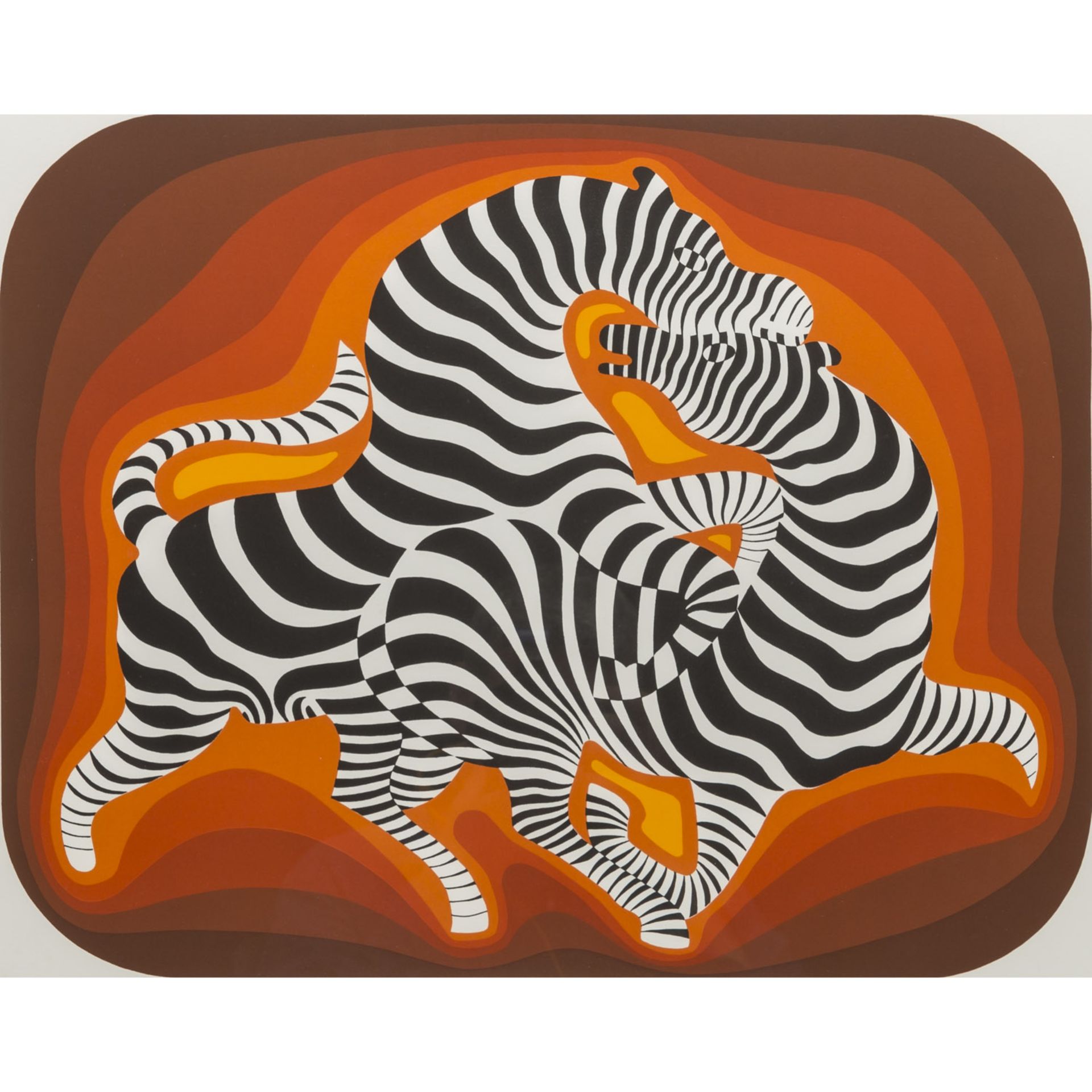 VASARELY, VICTOR (1906-1997), "Paar springende Zebras vor orangetonigem Hintergrund",