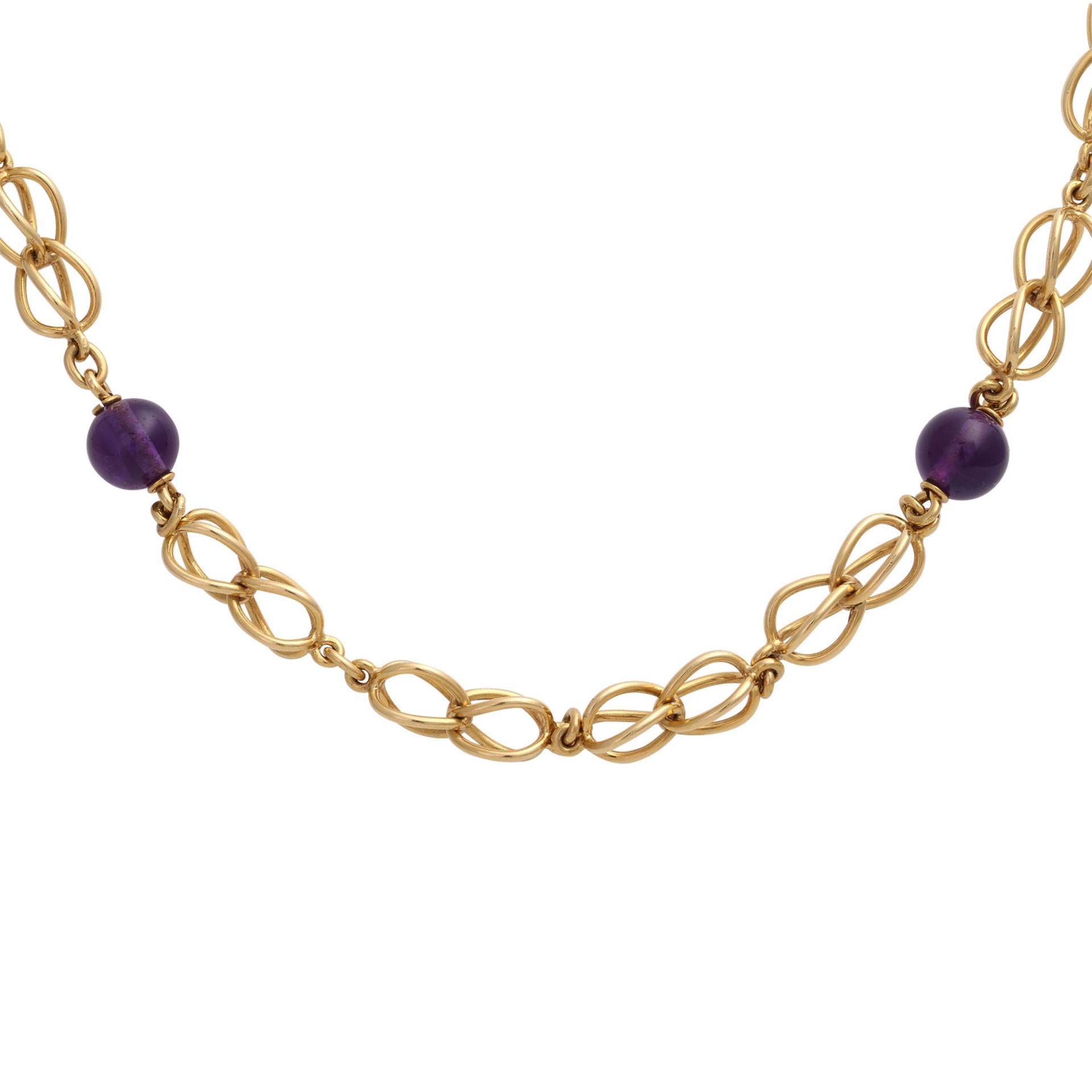 Gliederkette, GG 18K, besetzt mit 8Amethyst-Kugeln.Länge ca. 87cm.Necklace, 18K YG, with 8 - Bild 2 aus 5