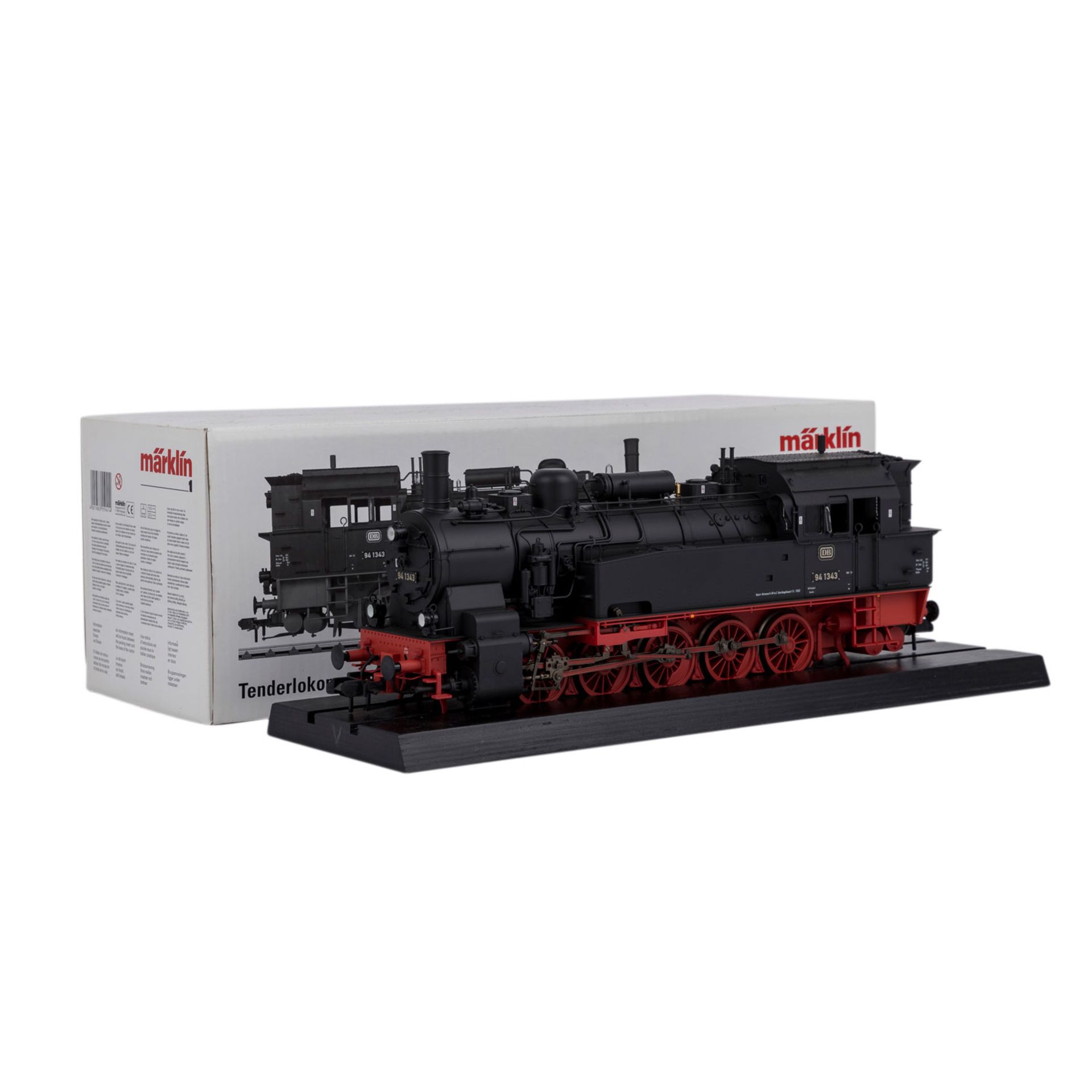 MÄRKLIN Tenderlokomotive 55941, Spur 1.Schwarze Diesellok BR 94 1343 auf Präsentationssockel, im