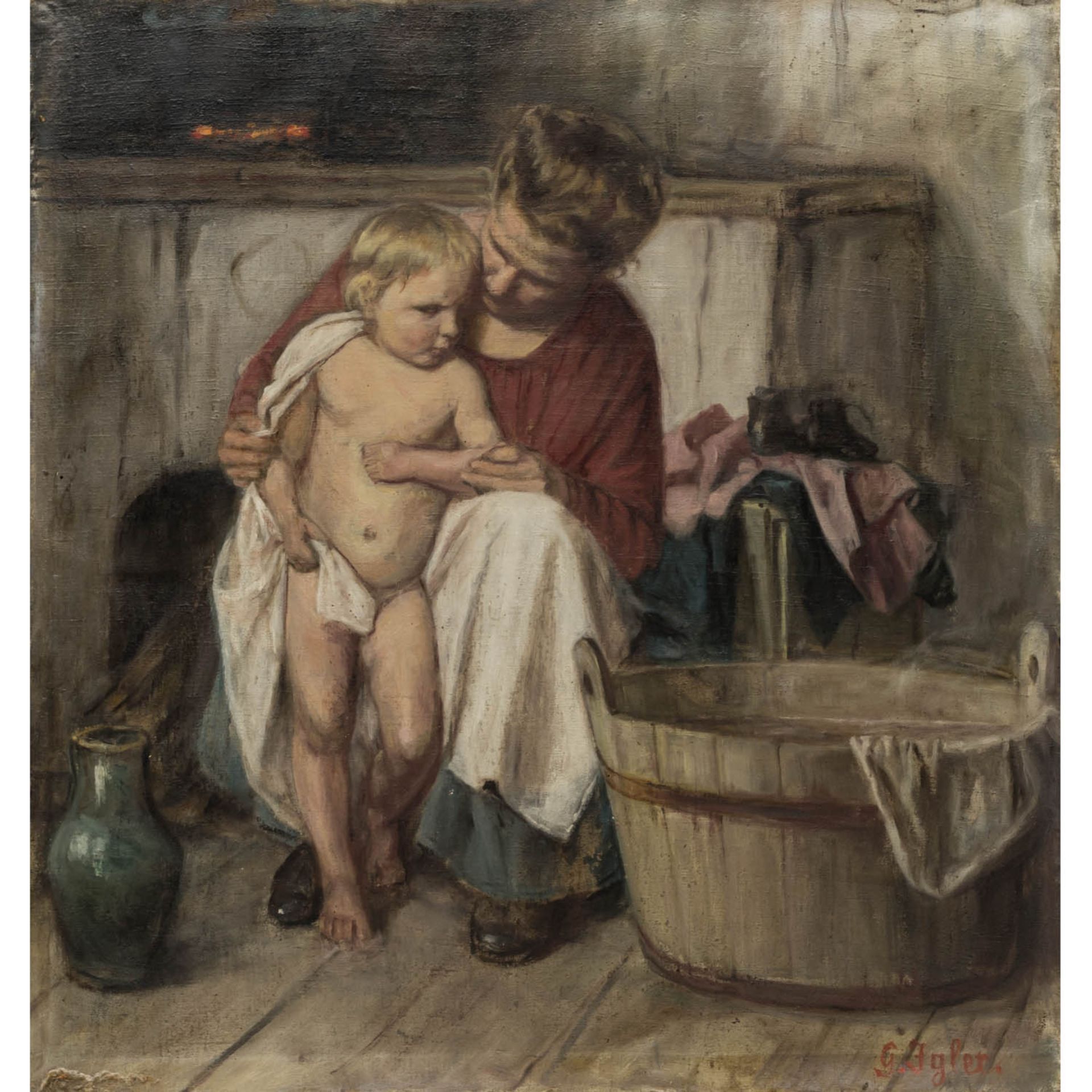 IGLER, GUSTAV (1842-1938) "Mutter mit Kind"Öl auf Leinwand, unten rechts sig. "G. Igler", HxB: 63/59