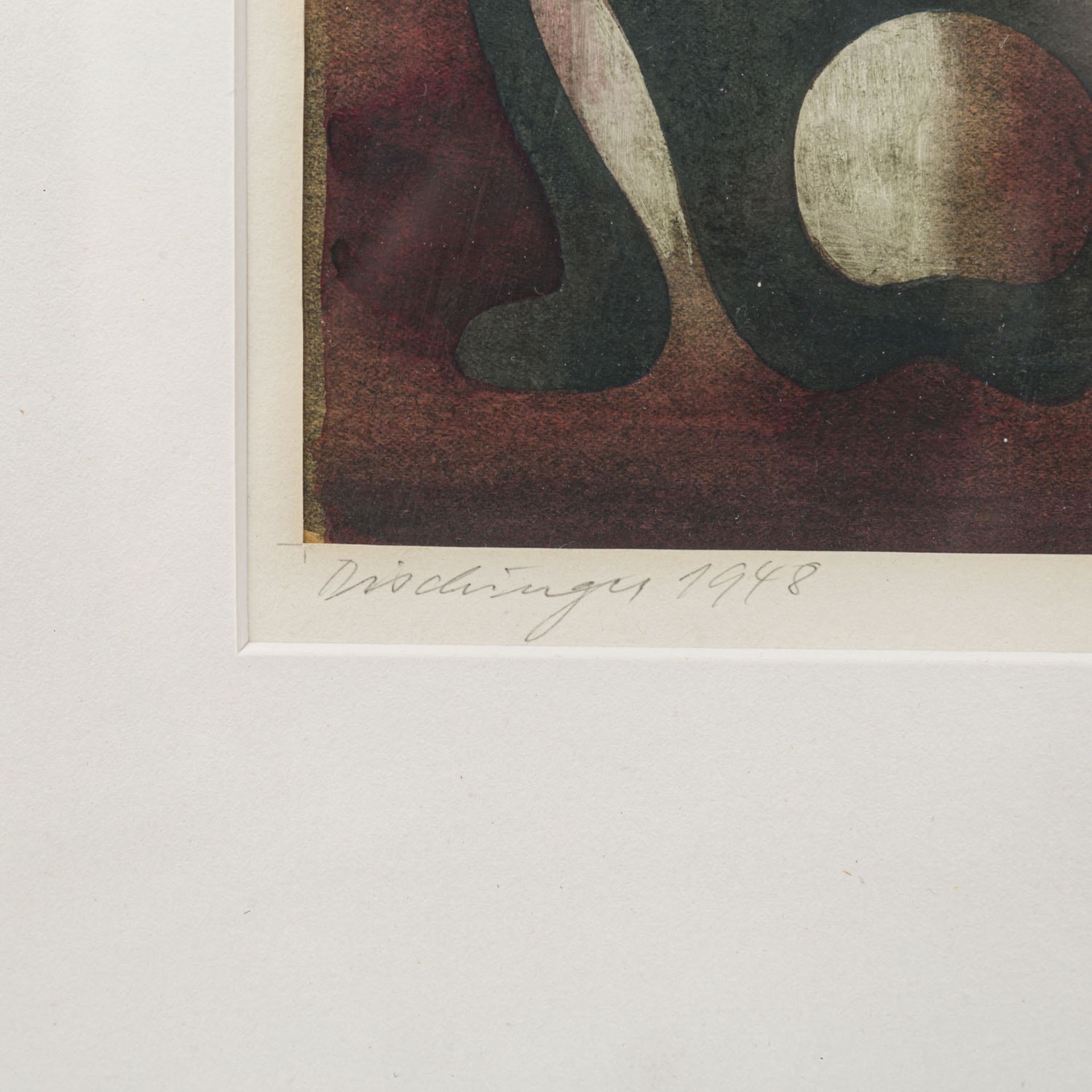 DISCHINGER, RUDOLF (1904-1988) "Hockerfigur"Tempera auf Papier, auf Passepartout sig. und dat. " - Bild 3 aus 5