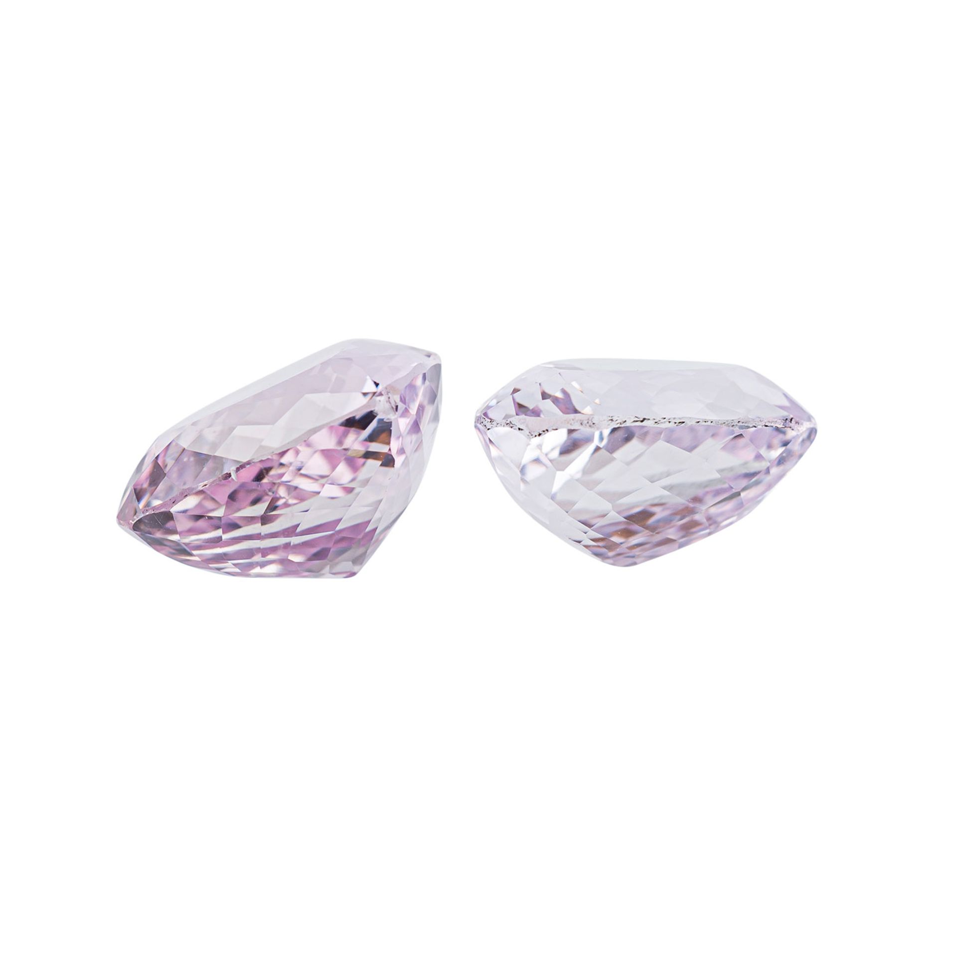 Kunzite (2), 39,57 ct. (21.58 + 17.99 ct.),Tropfenschliff.Kunzite (2), 39.57 ct total (21.58 + 17.98 - Bild 3 aus 4