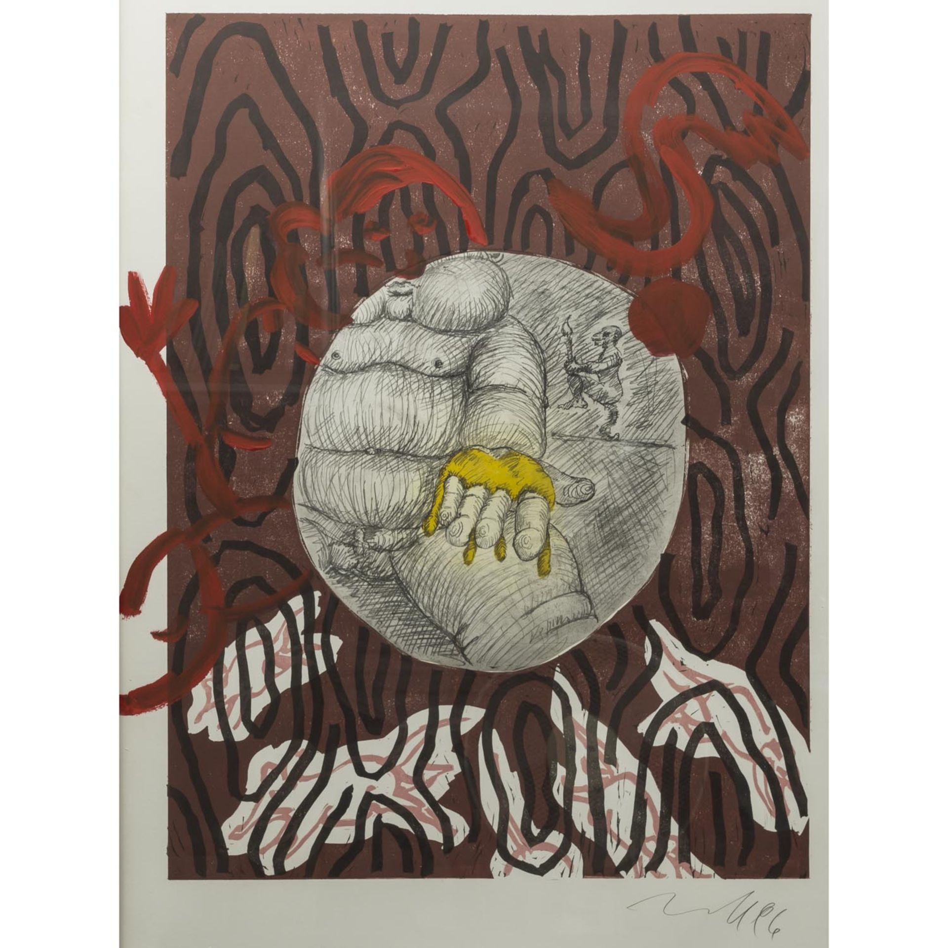 IMMENDORFF, JÖRG (1945-2007, Prof.), "Ohne Titel",figürliche Komposition, Mischtechnik (Gouache über