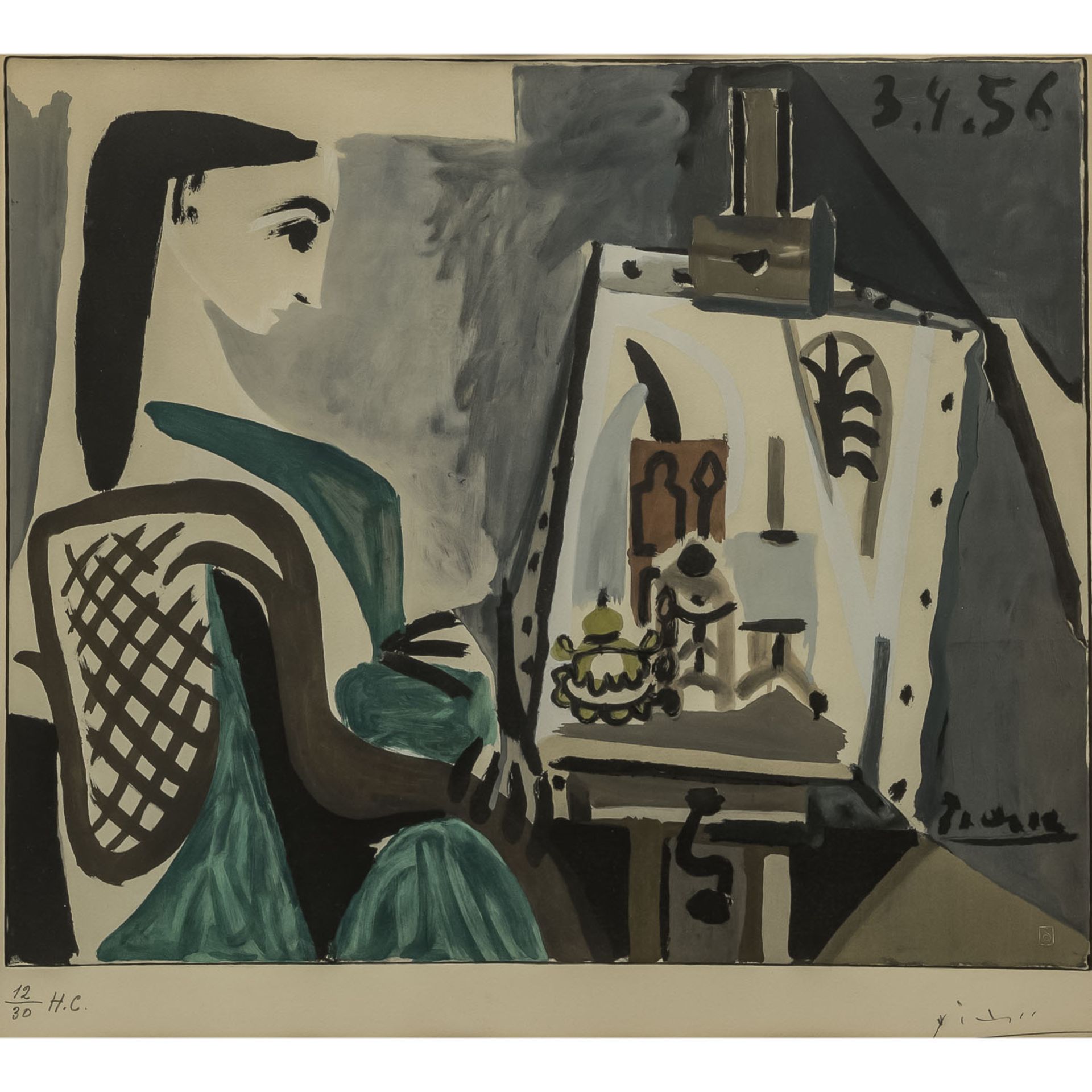 PICASSO, Pablo, NACH (1881-1973), "Frau im Atelier - Jacqueline",Farboffsetlithographie/Velin, in