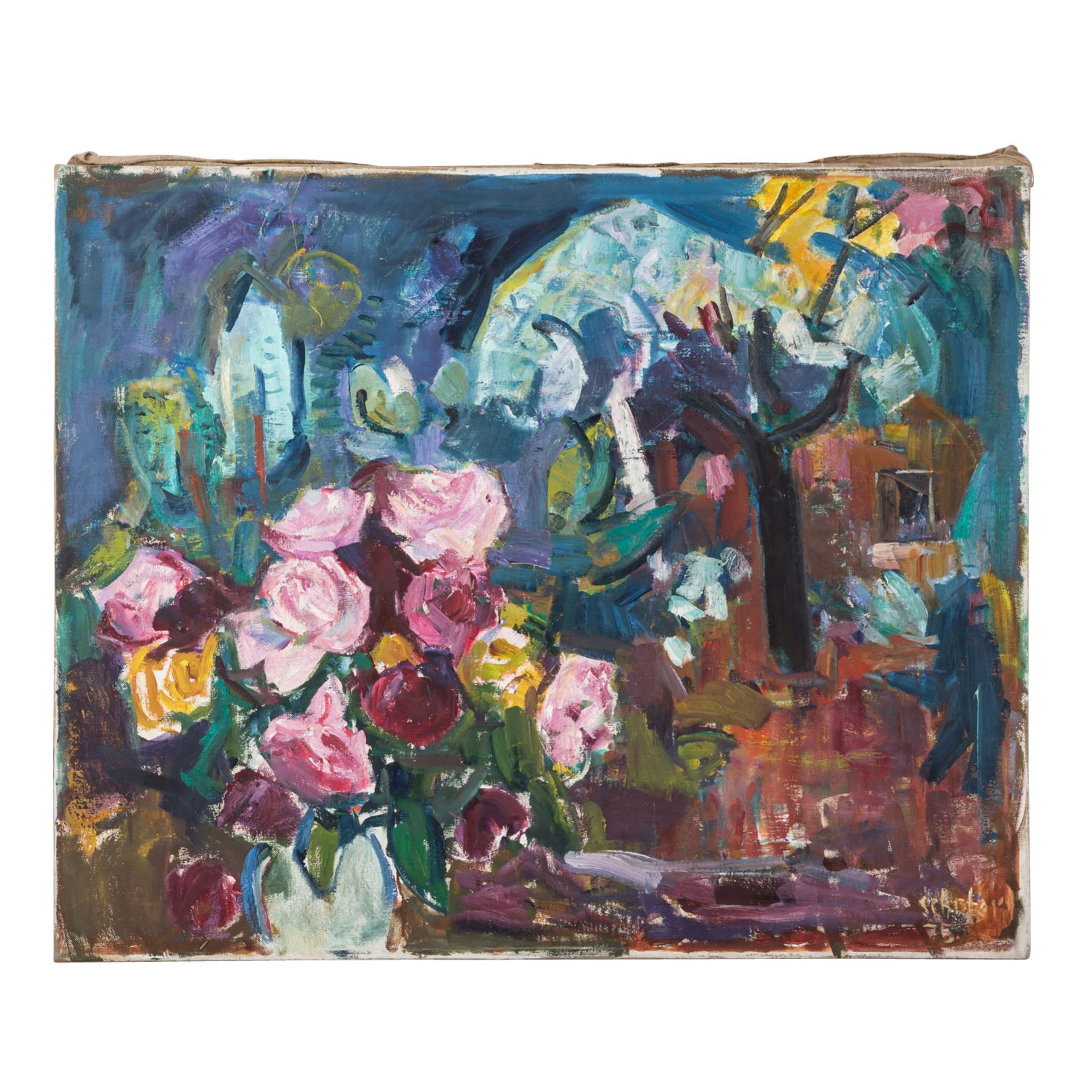 SCHOBER, PETER JAKOB (1897-1983), "Rosen im Garten",u.re. signiert und datiert 'Schober 75', Öl/ - Bild 2 aus 5