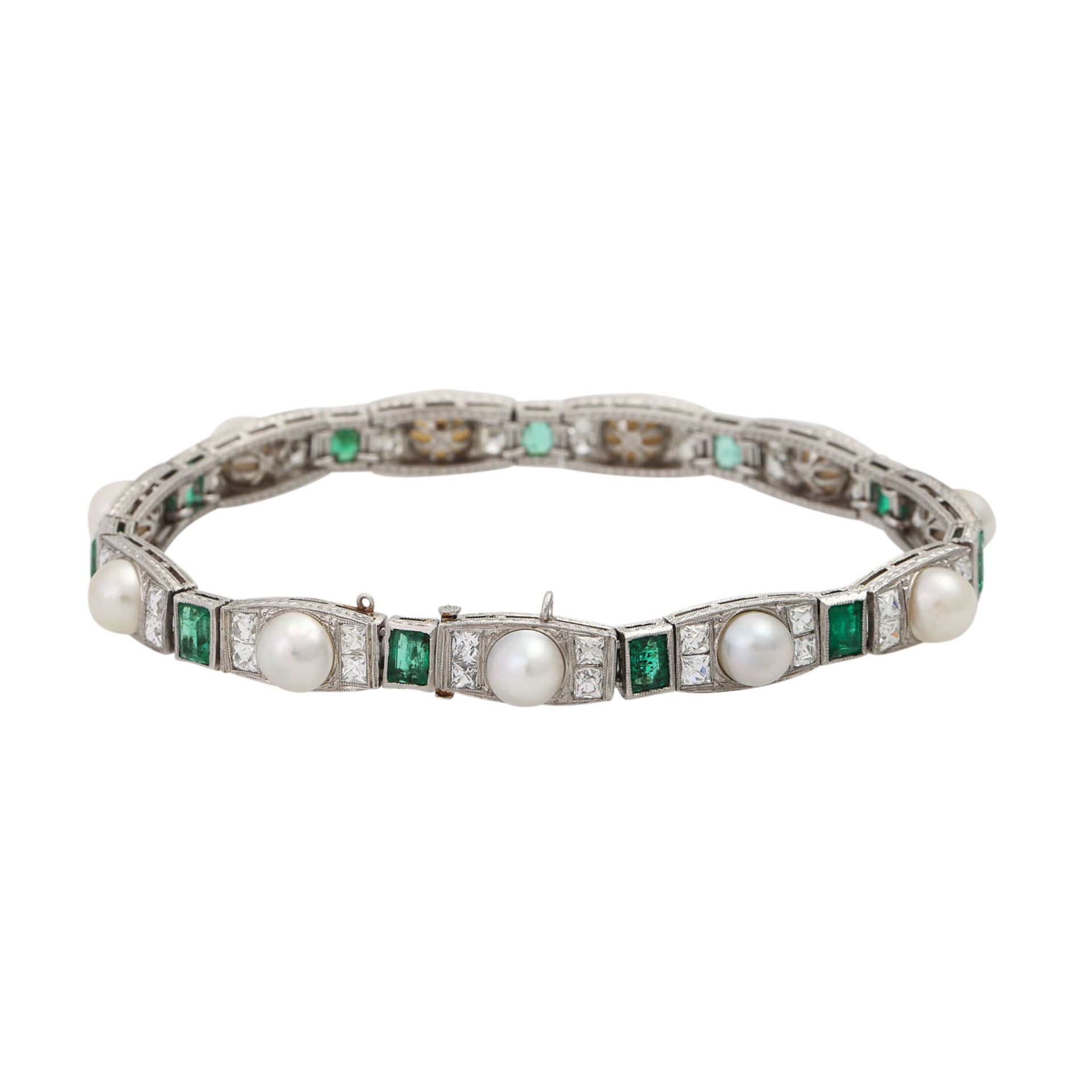 Art Déco Armband mit Mabézuchtperlen, Smaragden und Diamantcarreesim Sternschliff zus. ca. 4 ct - Bild 2 aus 5