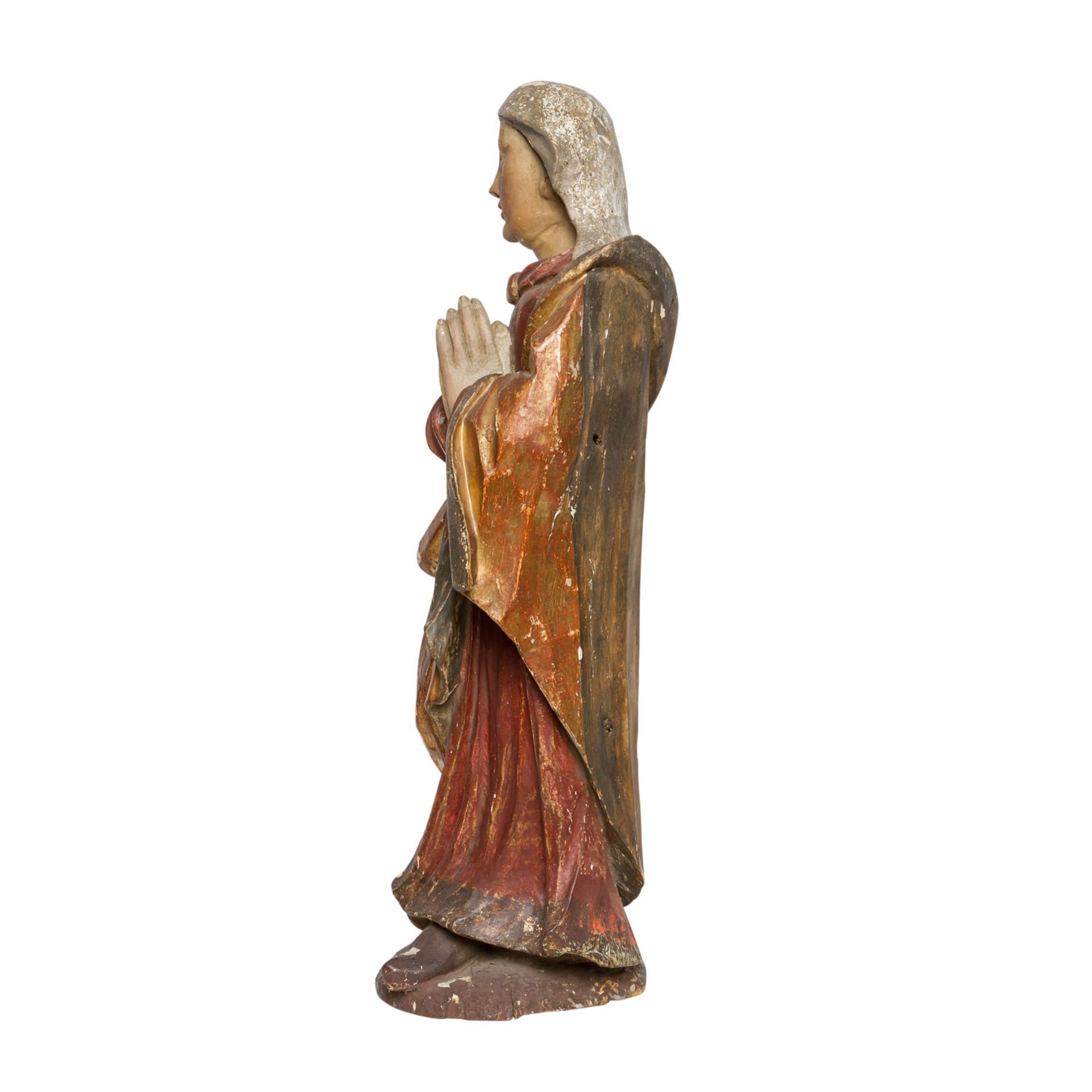 BILDHAUER DES 18.JH. "Maria"Holz, vollrund geschnitzt, farbige Fassung, Maria hält ihre Hände betend - Bild 2 aus 8