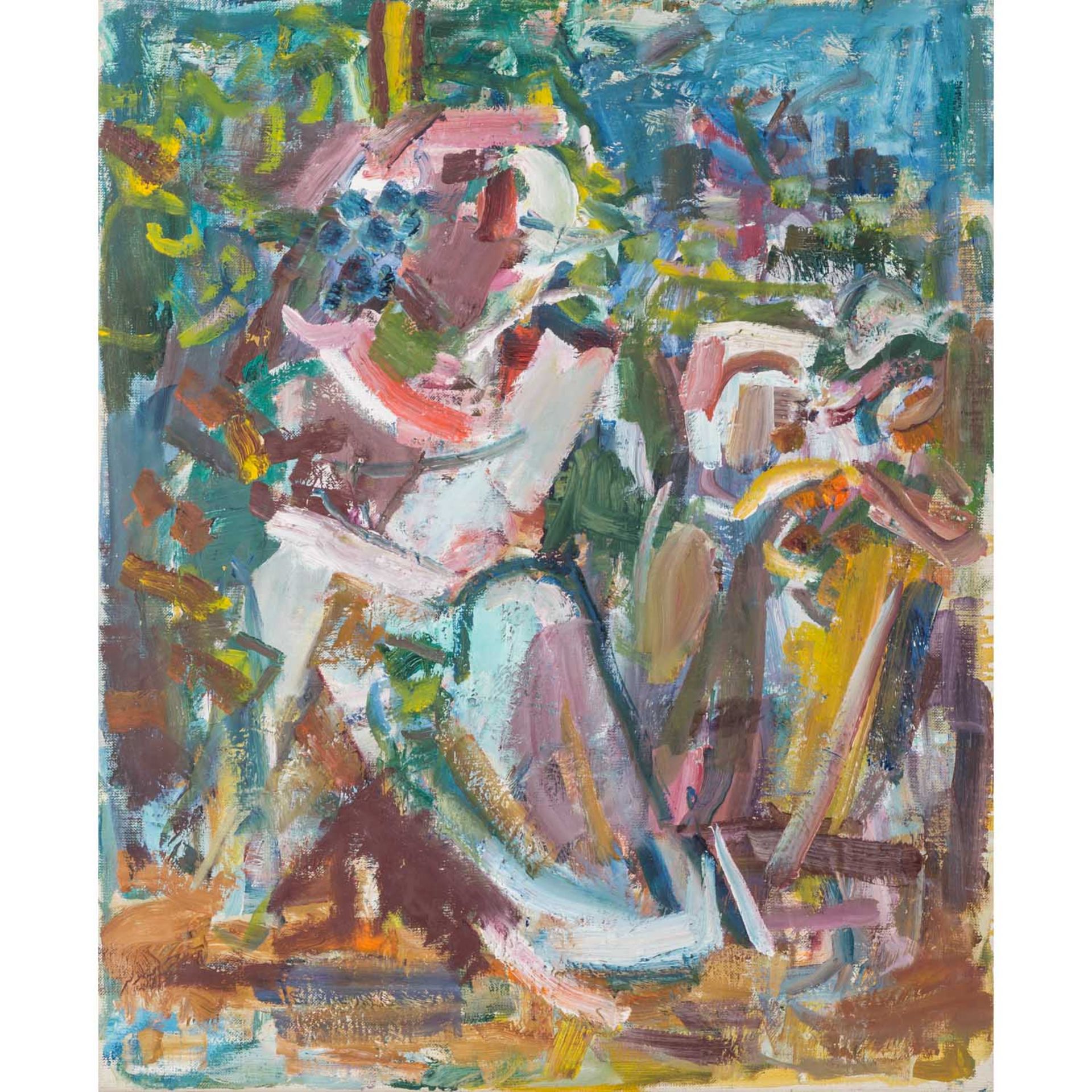 SCHOBER, PETER JAKOB (1897-1983), "Weinlese",unsigniert, Öl/Leinwand, HxB: ca. 65x54 cm. Wenige