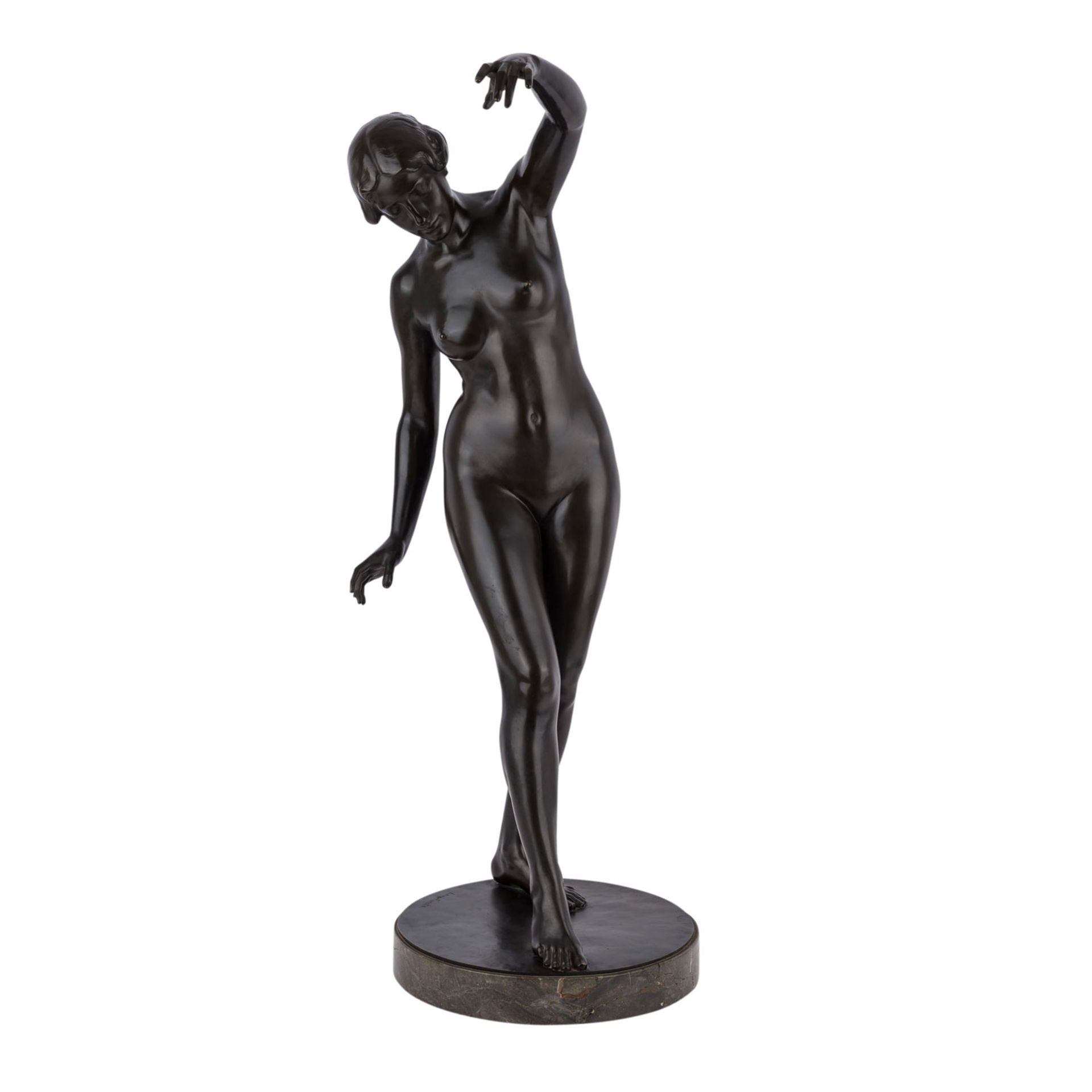 LEWIN-FUNCKE, ARTHUR (1866-1937) "Tänzerin"Um 1900-1905, Bronze auf Serpentin-Sockel, H: 95 cm. (