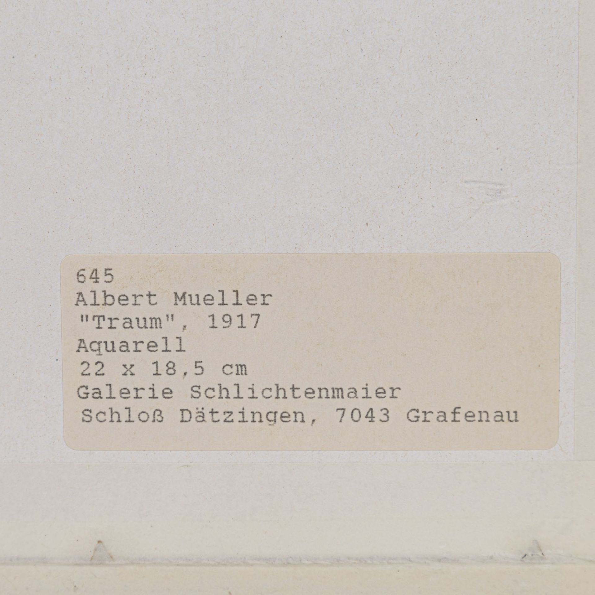 MÜLLER, ALBERT (1884-1963) "Traum"1917, Aquarell, HxB: 22/18,5 cm. Rahmen, Provenienz: Galerie - Bild 4 aus 4