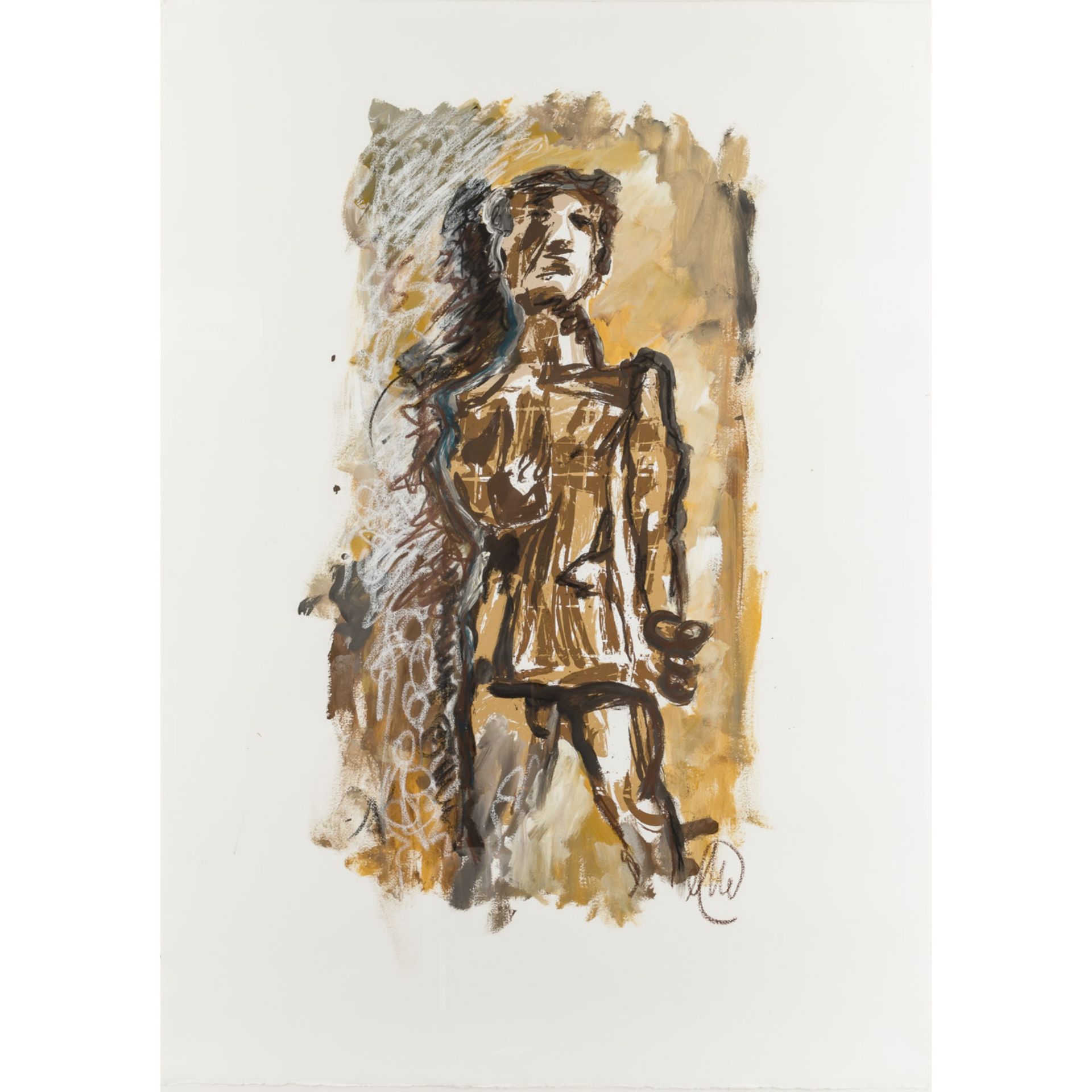 LÜPERTZ, MARKUS (geb. 1941), "Figur vor ocker- und brauntonigem Hintergrund",Gouache über