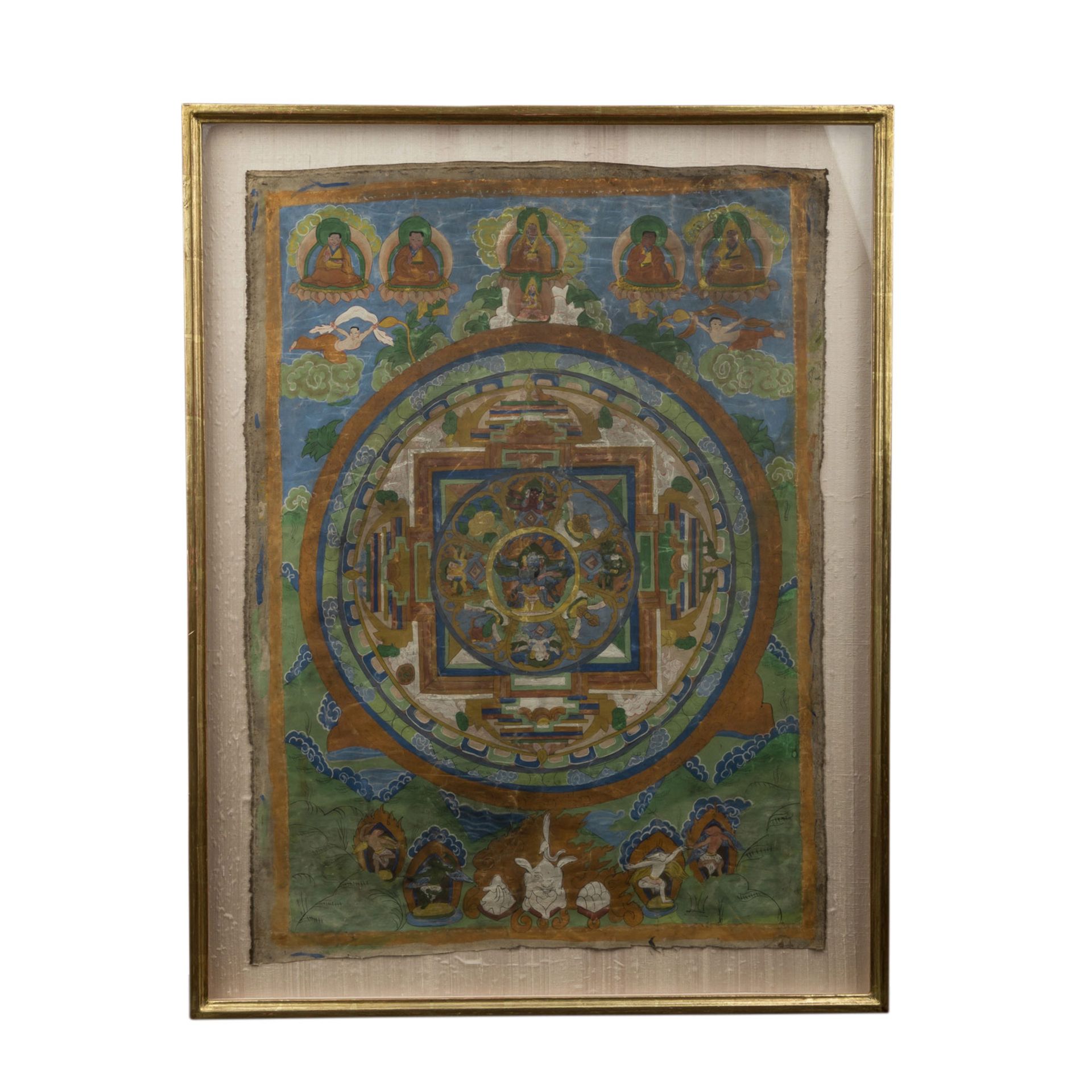 Thangka eines Mandala. TIBET, 19. Jh..Mit der Darstellung des Vajrapani. Seine Gestalt ist von