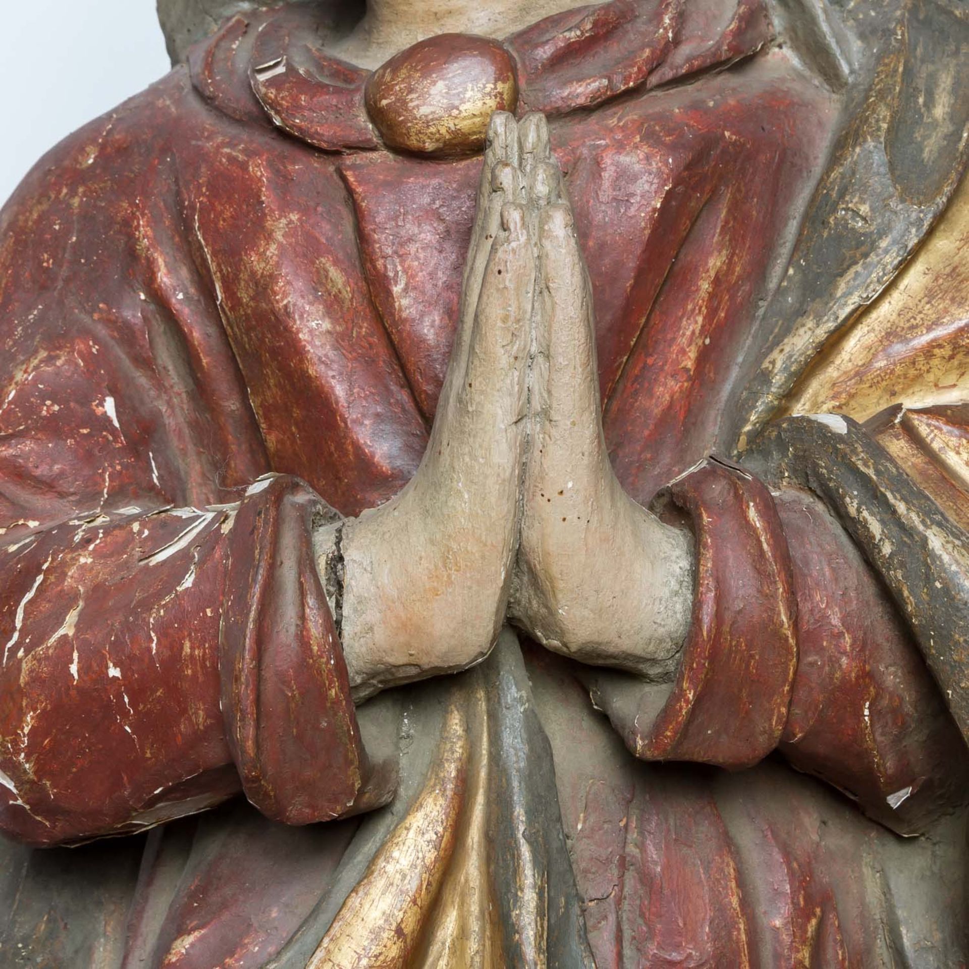 BILDHAUER DES 18.JH. "Maria"Holz, vollrund geschnitzt, farbige Fassung, Maria hält ihre Hände betend - Bild 6 aus 8