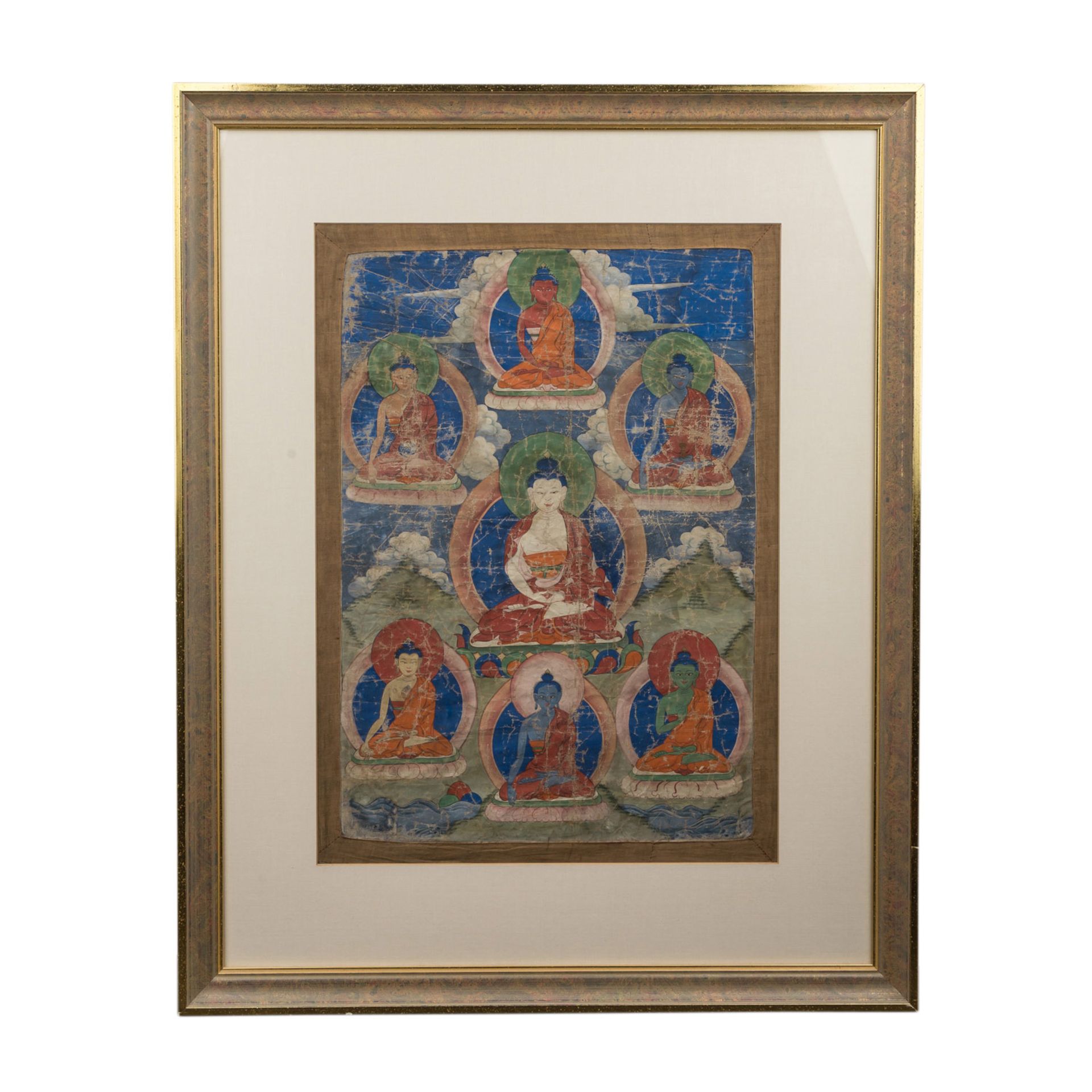 Thangka des Buddha Shakyamuni. TIBET, 19. Jh..Tempera auf Baumwollgewebe, ca. 57x39 cm.