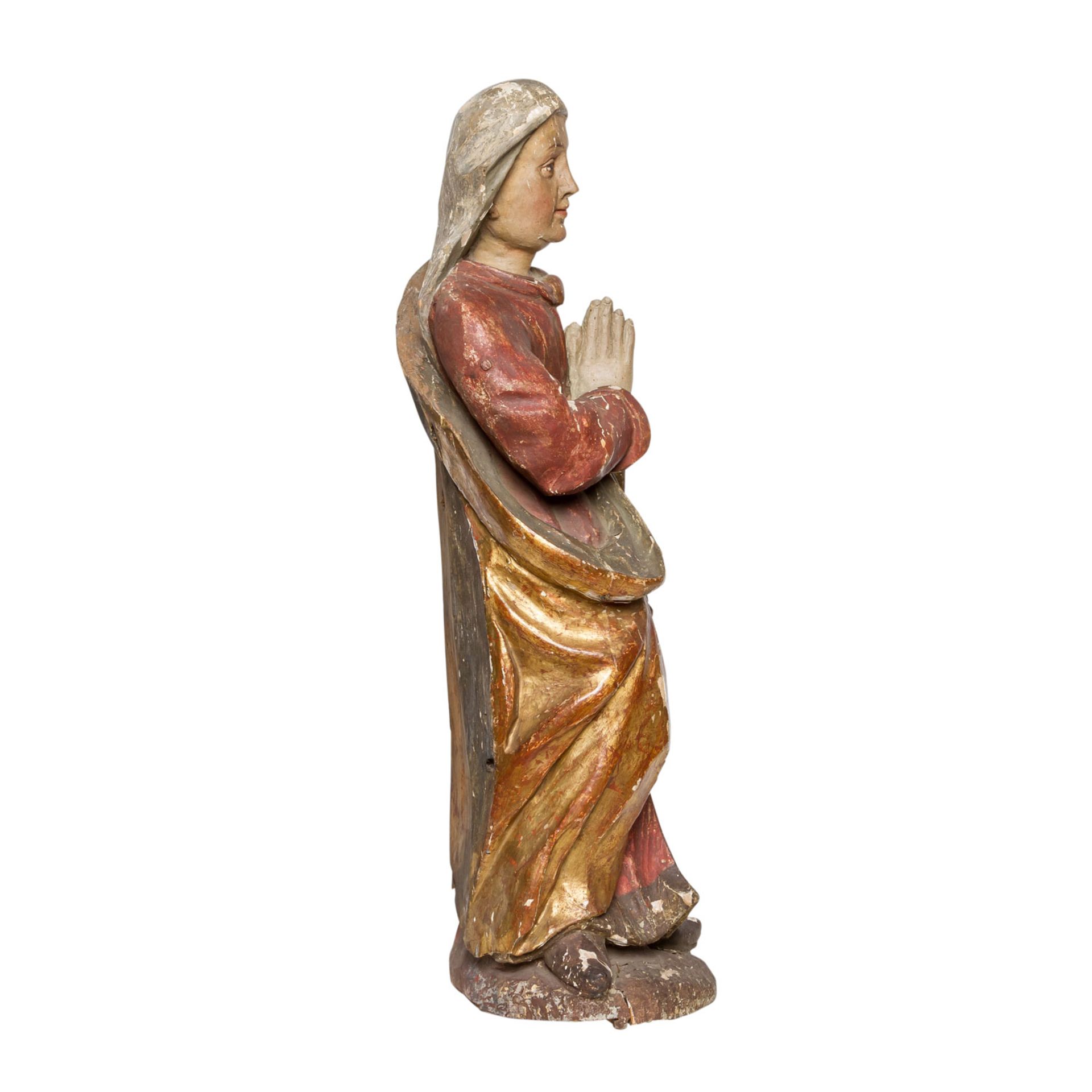 BILDHAUER DES 18.JH. "Maria"Holz, vollrund geschnitzt, farbige Fassung, Maria hält ihre Hände betend - Bild 5 aus 8