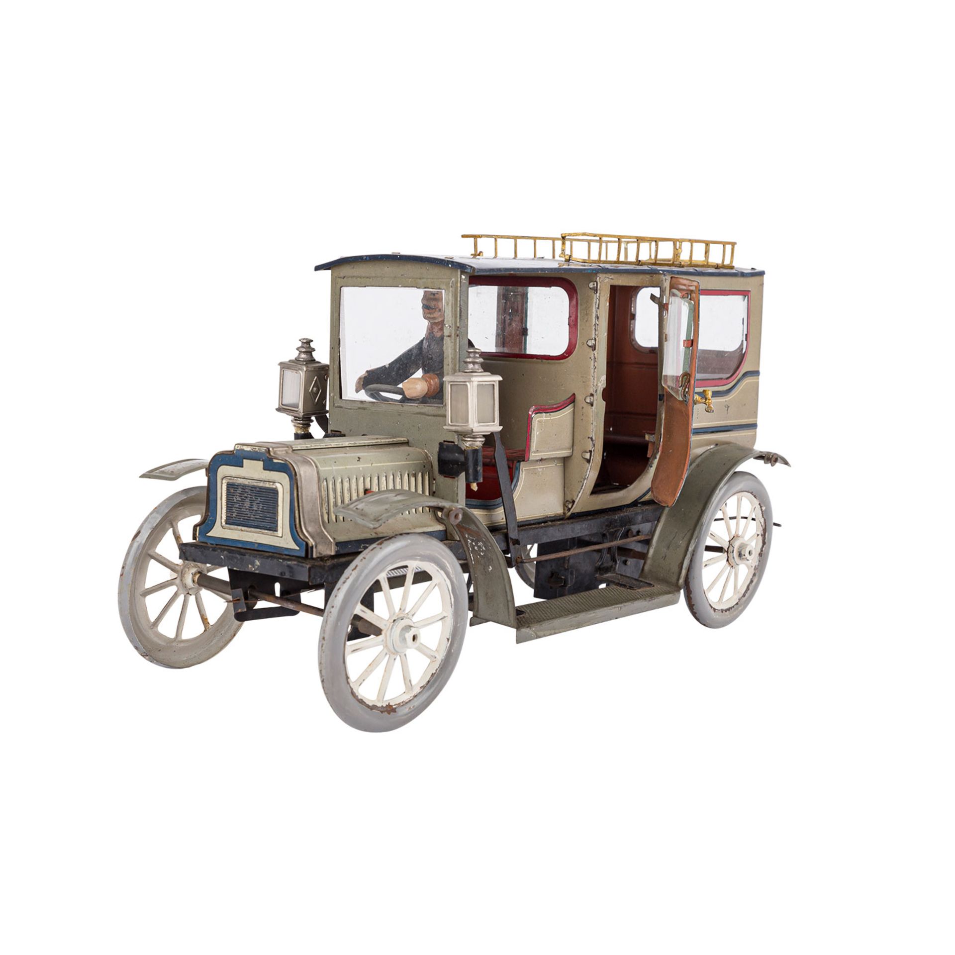 CARETTE Limousine, um 1910.Anthrazitfarbenes Blech, lithografiert, mit Fahrerfigur in brauner - Bild 3 aus 7