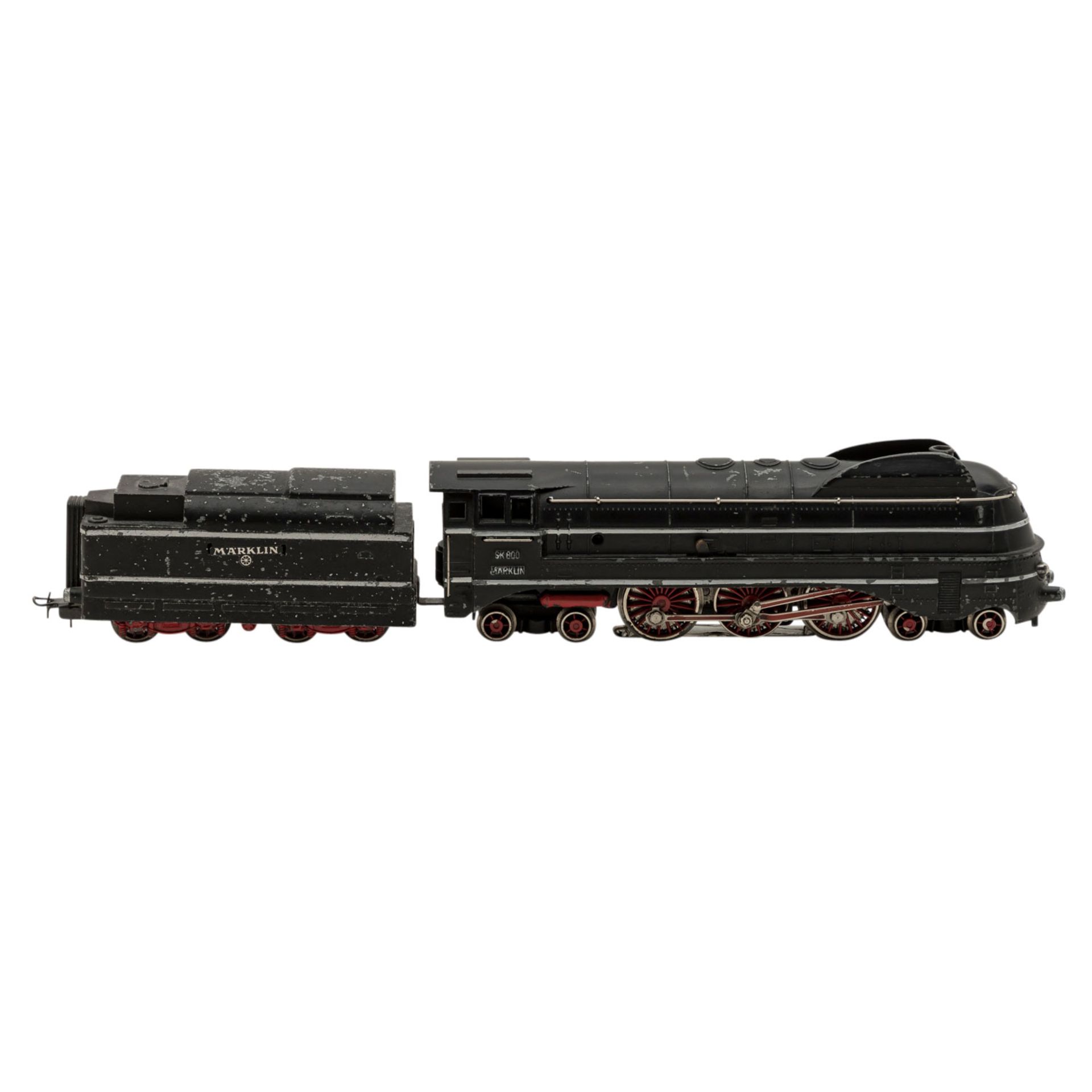 MÄRKLIN Stromlinienlok mit Tender SK 800, Spur H0, um 1949,Guss, schwarz, BR 06 der DRG, 2 - Bild 3 aus 6