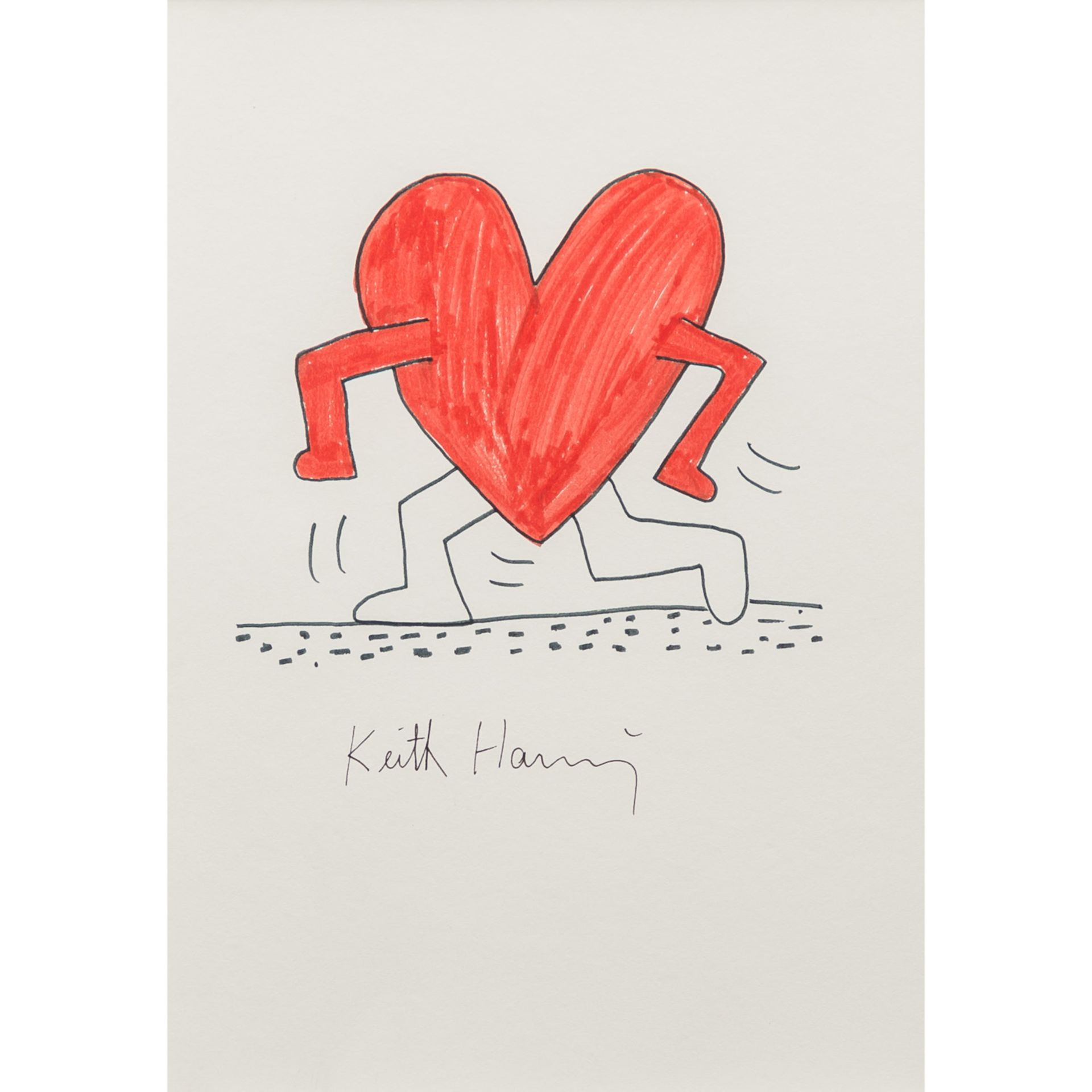 HARING, KEITH (1958-1990), "Laufendes Herz",Farbstiftzeichnung/Papier, signiert, verso