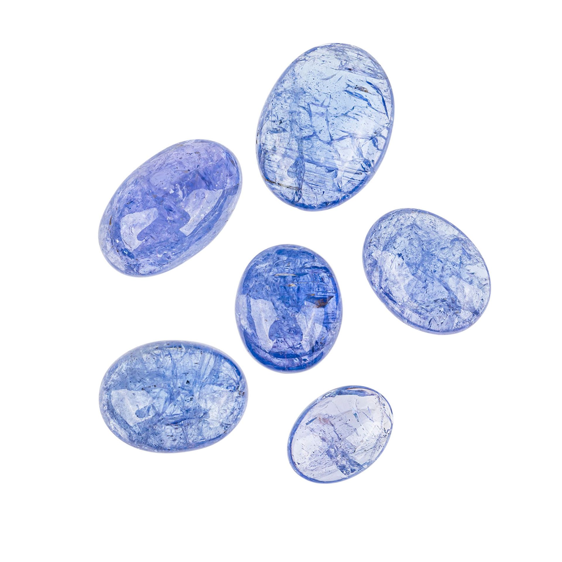 Tansanit Cabochon (6), insgesamt 32,38 ct.,in blau und blau violetten Tönen in unterschiedlichen