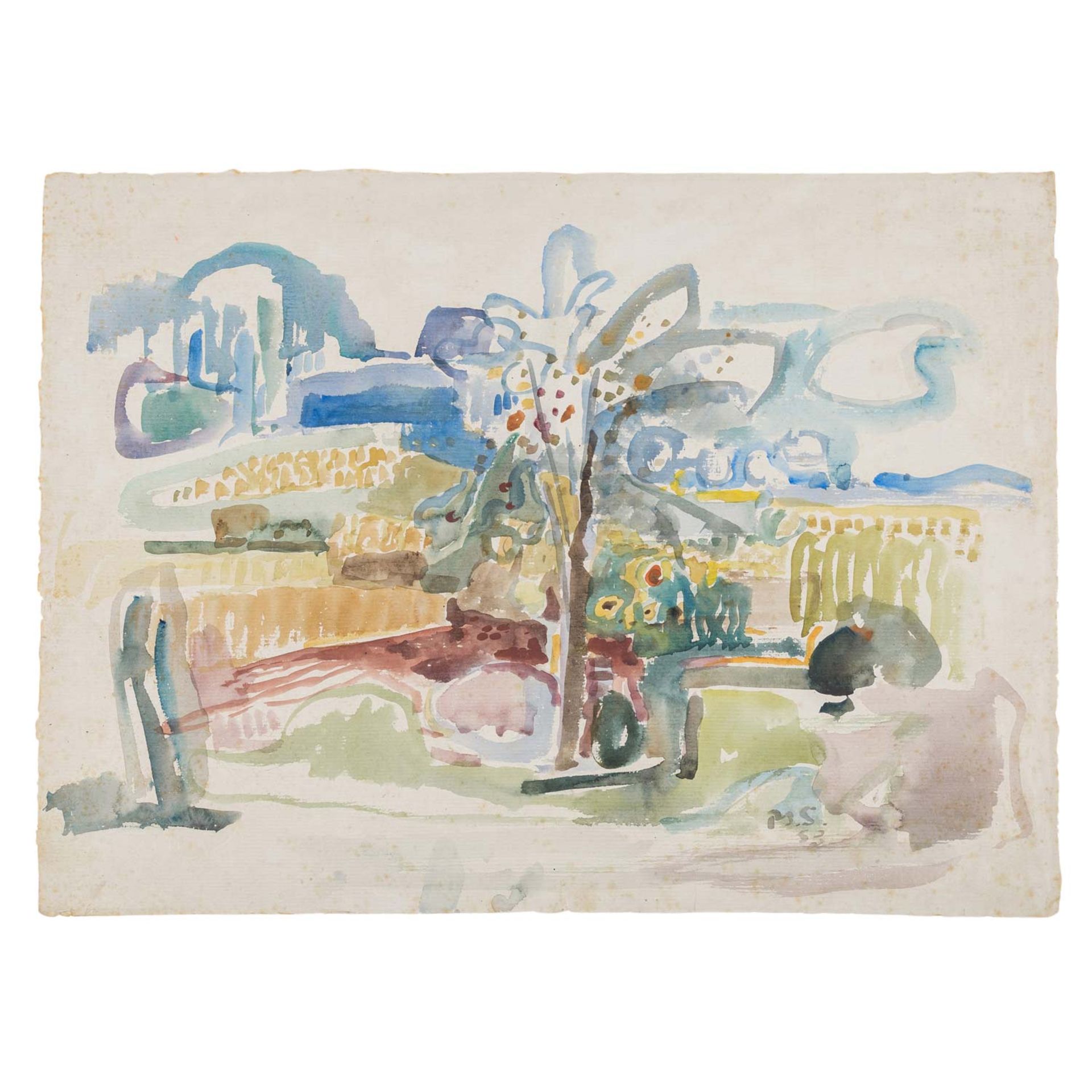 SCHOBER, PETER JAKOB (1897-1983), "Landschaft",u.re. monogrammiert u. dat. (19)53, Aquarell/