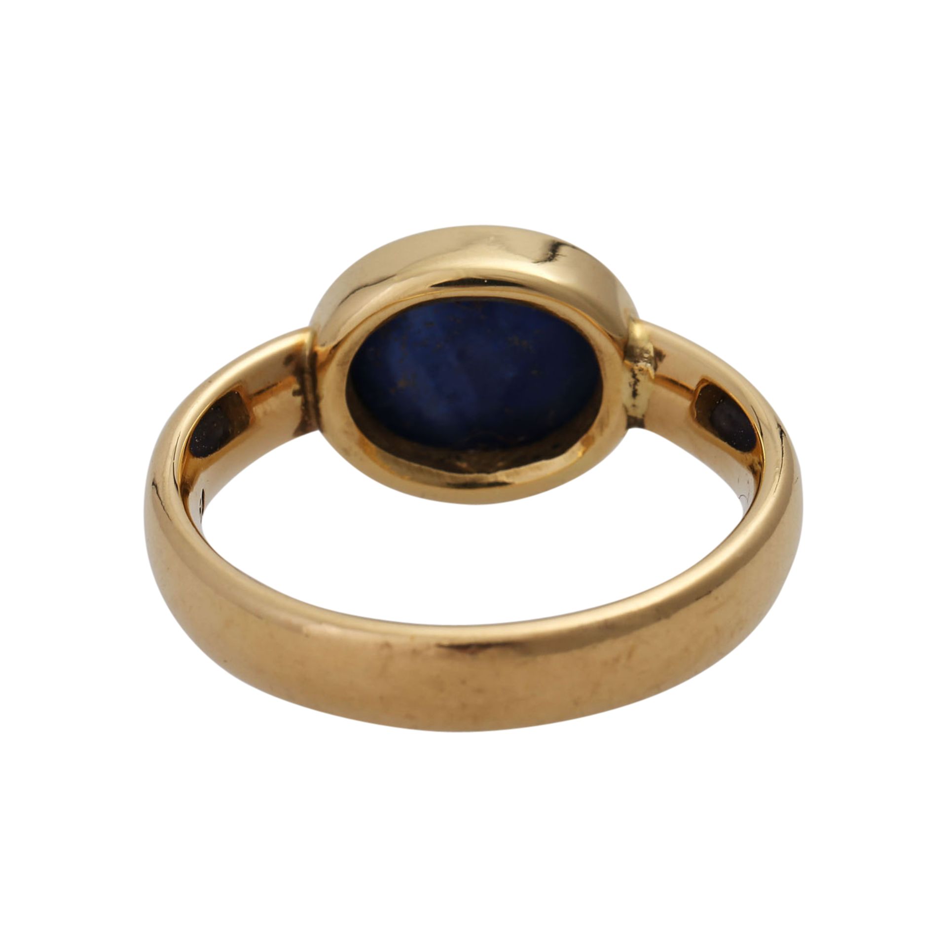 Ring mit Saphir, ovaler Cabochon ca. 8x7 mm,GG 18K, RW 54, 2. H. 20. Jh., Gebrauchsspuren, - Bild 4 aus 4