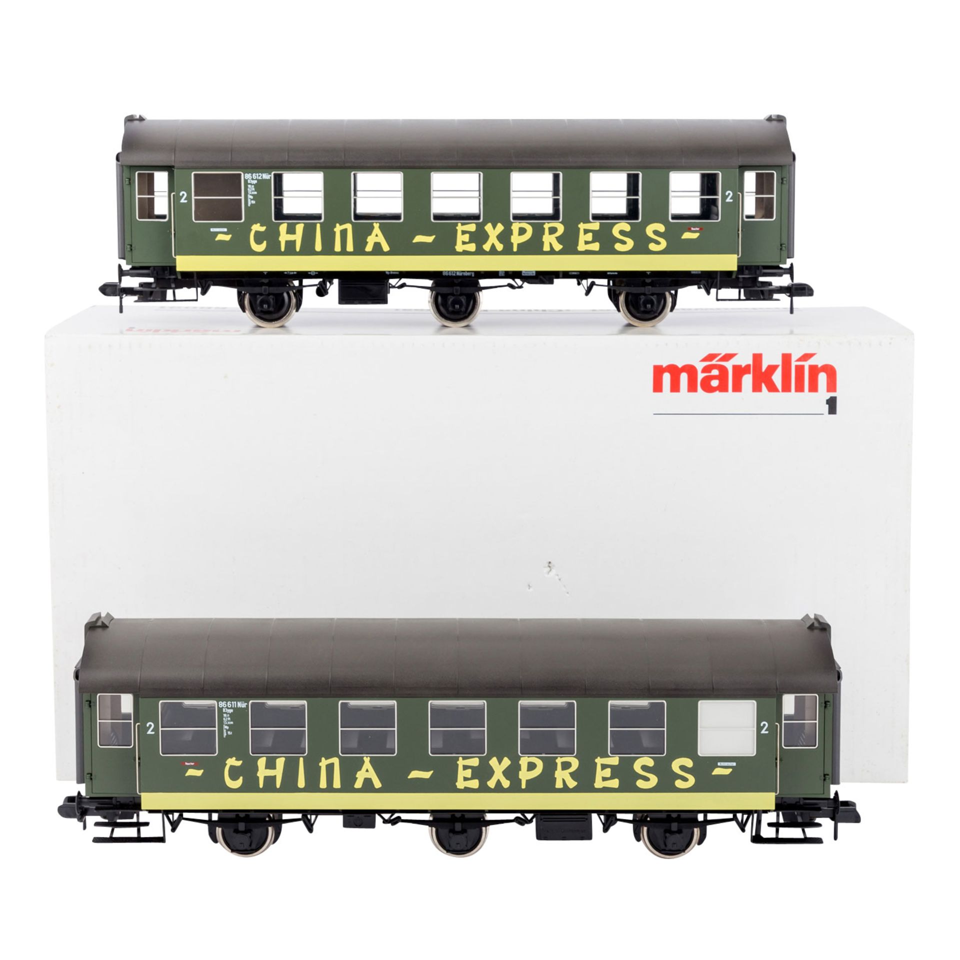 MÄRKLIN Umbauwagen-Set "China-Express" 58091, Spur 1.Set von 2 grünen Personenwagen mit hellgrüner
