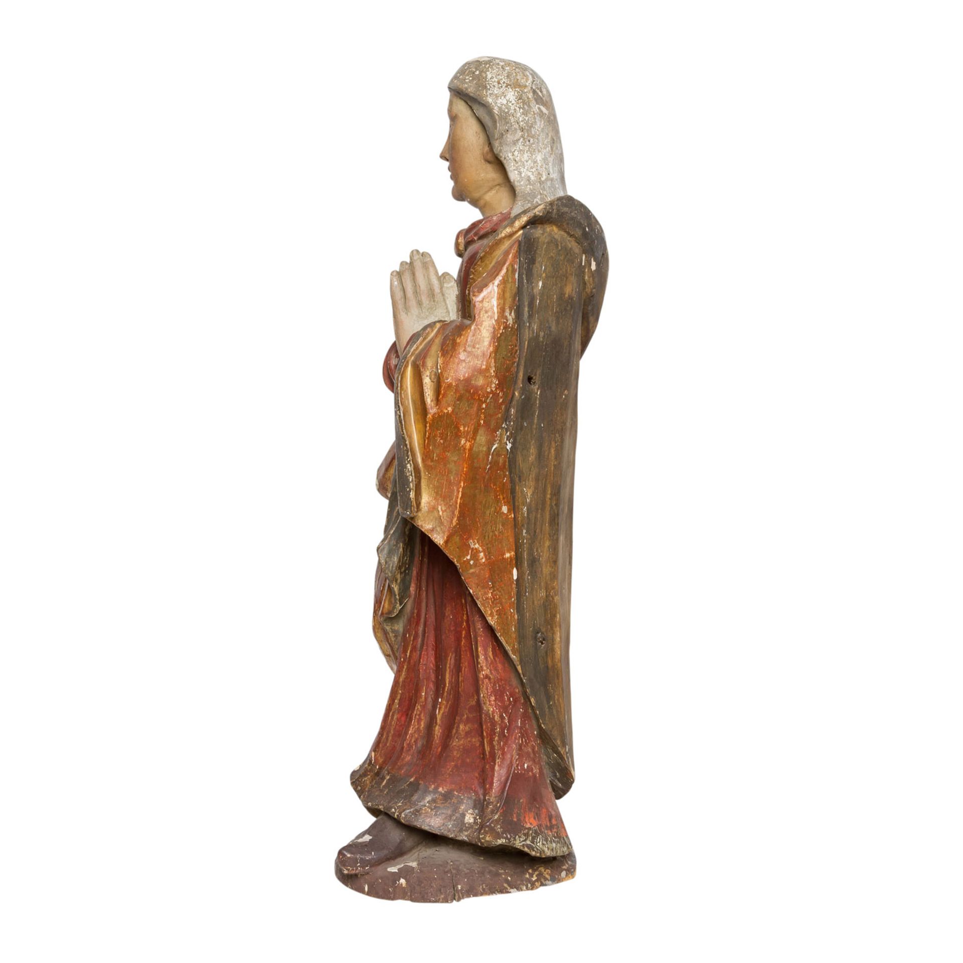 BILDHAUER DES 18.JH. "Maria"Holz, vollrund geschnitzt, farbige Fassung, Maria hält ihre Hände betend - Bild 3 aus 8