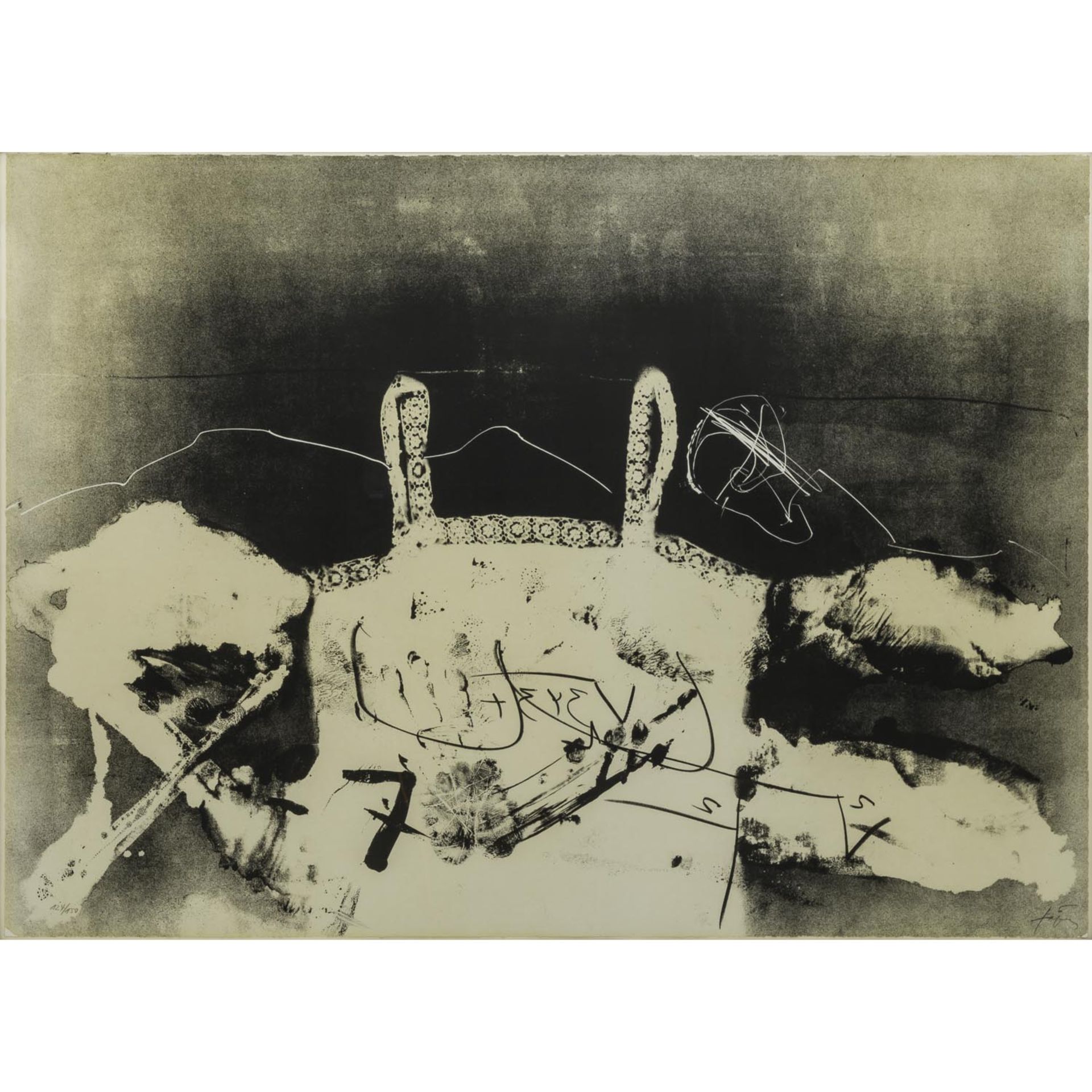 TAPIES, ANTONI (Barcelona 1923-2012 ebenda), "Ohne Titel",Lithographie/Bütten, u.re. mit Bleistift