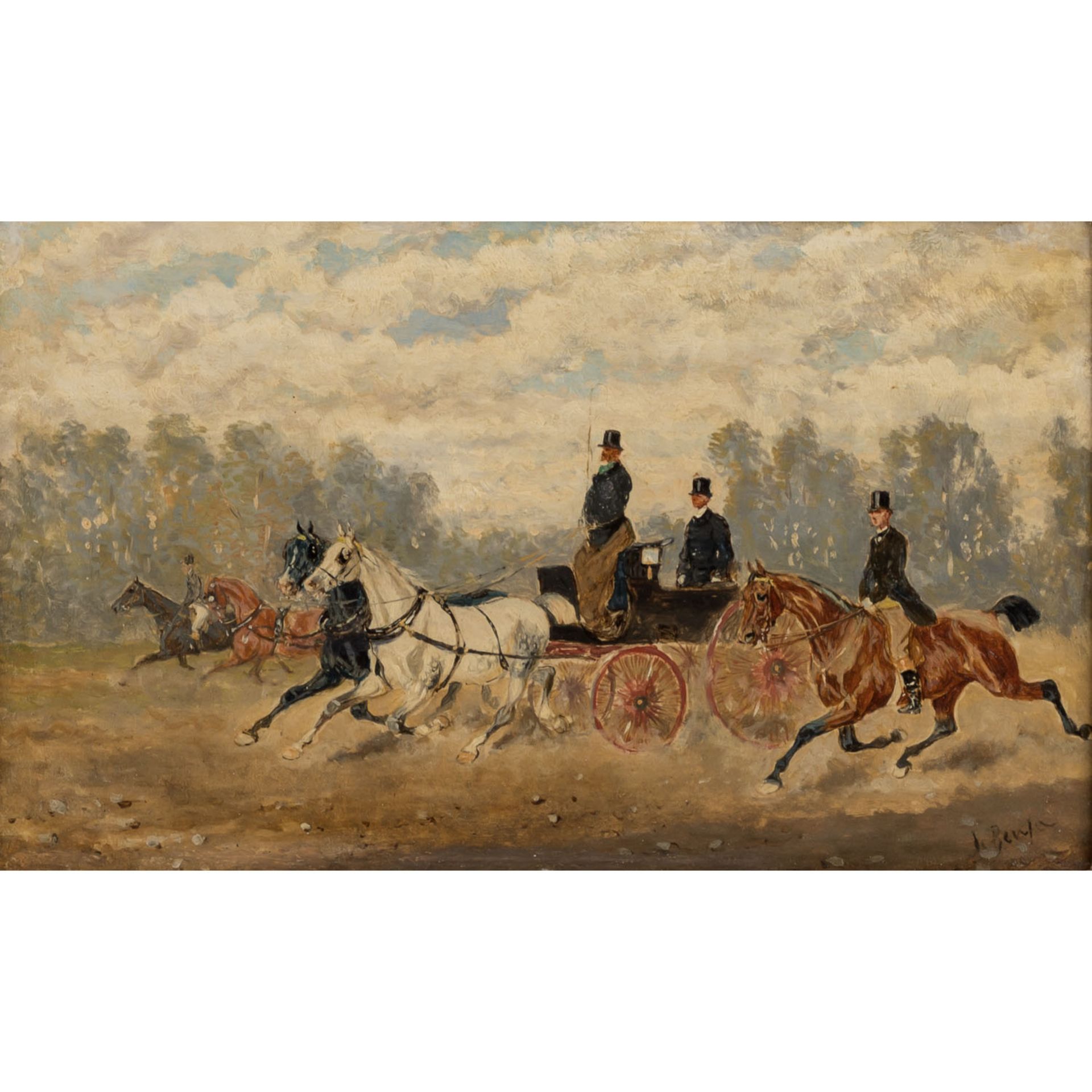 RITTER VON BENSA, ALEXANDER II (1820-1902) ""Herrenfahrt im Bois de Boulogne"Öl auf Holzplatte,