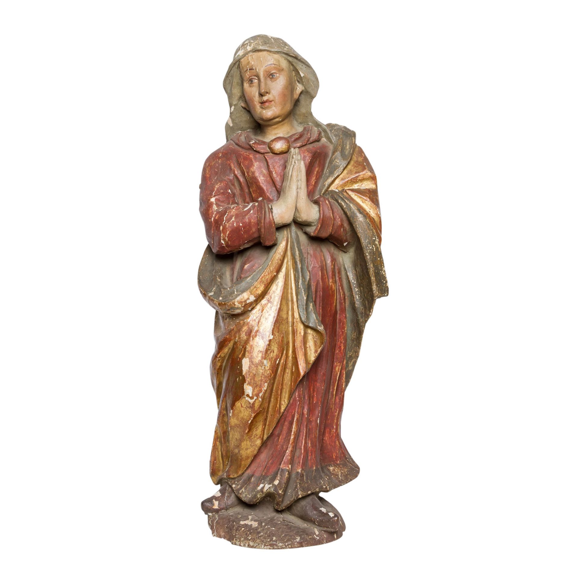 BILDHAUER DES 18.JH. "Maria"Holz, vollrund geschnitzt, farbige Fassung, Maria hält ihre Hände betend