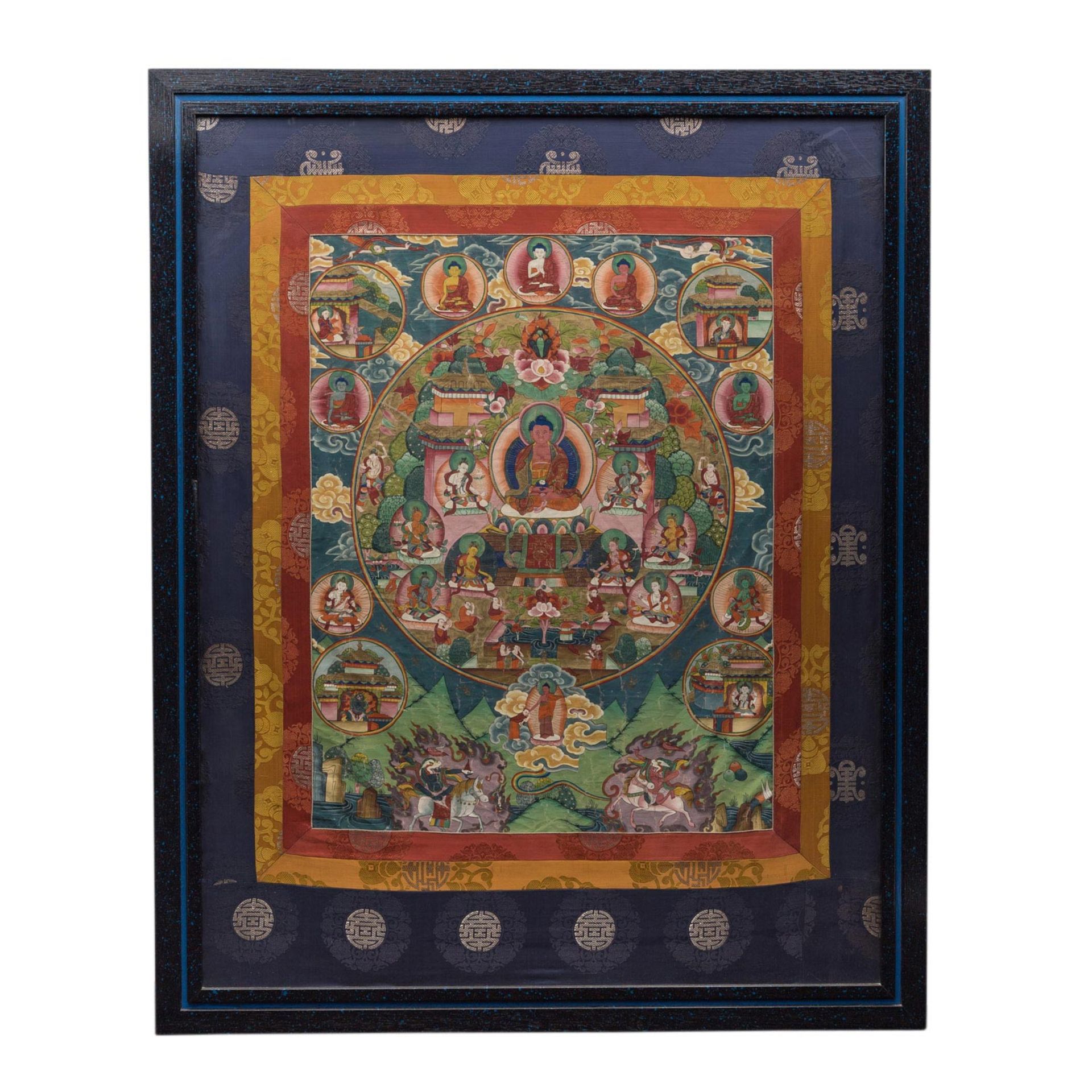 Grosses Thangka eines Mandala. TIBET, 20. Jh..Mit der Darstellung von Buddha, Tempera auf