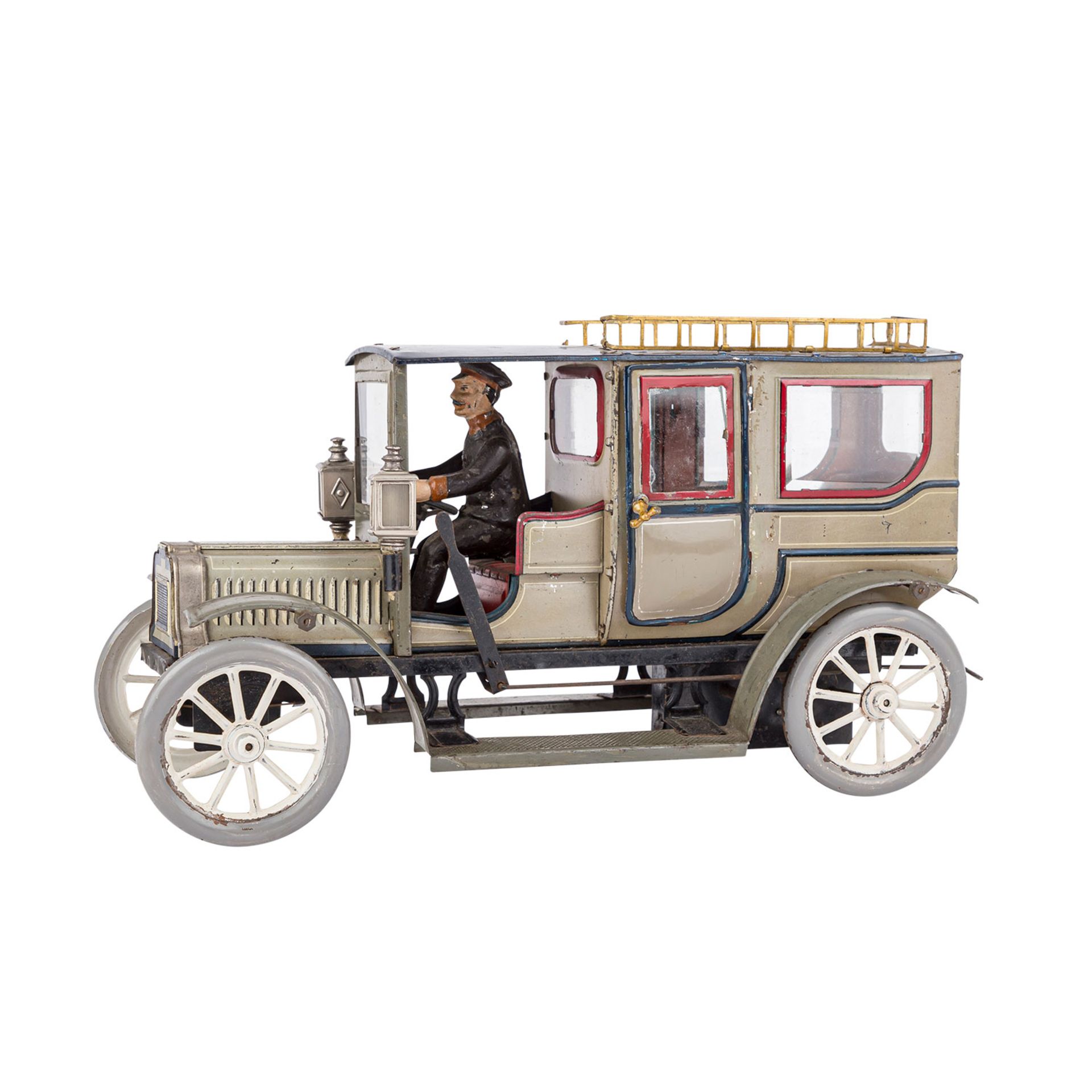 CARETTE Limousine, um 1910.Anthrazitfarbenes Blech, lithografiert, mit Fahrerfigur in brauner - Image 2 of 7