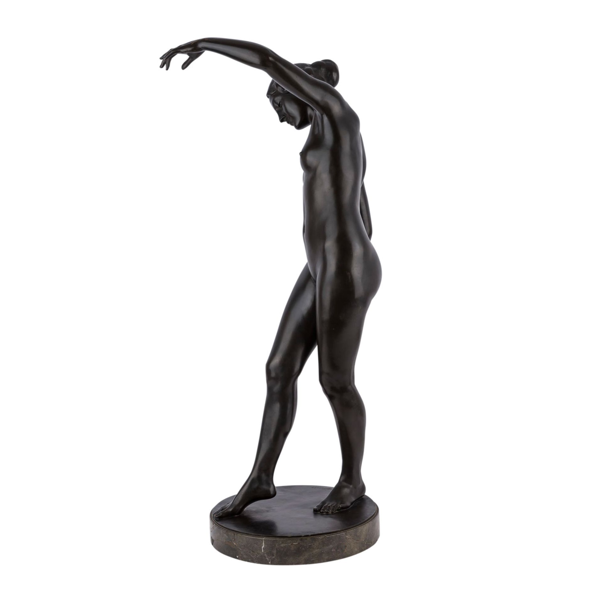 LEWIN-FUNCKE, ARTHUR (1866-1937) "Tänzerin"Um 1900-1905, Bronze auf Serpentin-Sockel, H: 95 cm. ( - Bild 2 aus 8