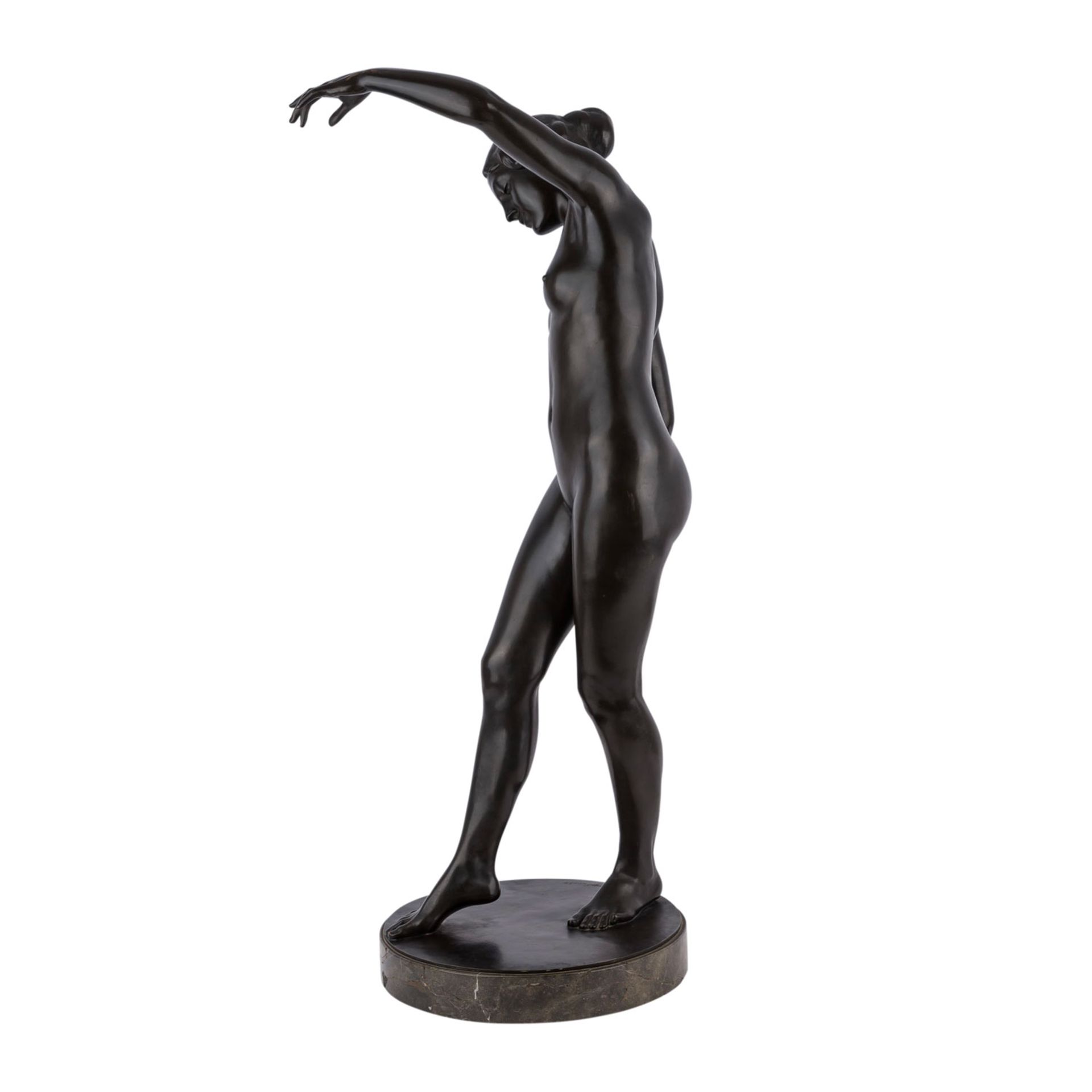 LEWIN-FUNCKE, ARTHUR (1866-1937) "Tänzerin"Um 1900-1905, Bronze auf Serpentin-Sockel, H: 95 cm. ( - Image 2 of 8