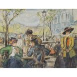 DUSCHEK, RICHARD (1884-1959), "Gesellschaft in Paris"Aquarell auf Papier, signiert, HxB: 24/31,5 cm.