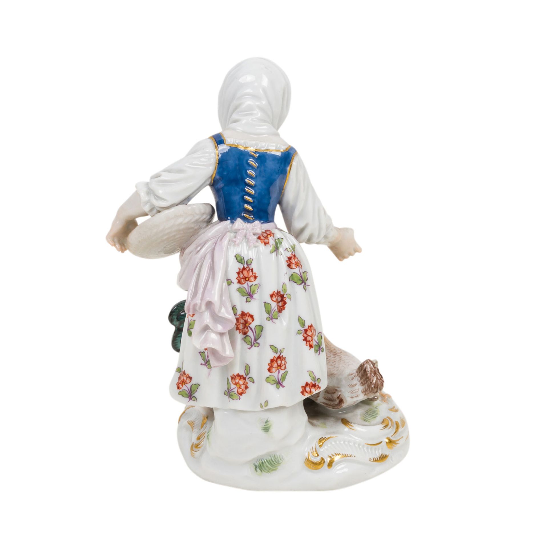 MEISSEN "Hühner fütterndes Mädchen", 1. H. 20. Jh.Entwurf von Johann Joachim Kaendler, Mädchen mit - Bild 3 aus 6