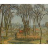 FRIEDBERGER (Impressionist 19./20. Jh.), "Sommerlandschaft mit Bäumen vor der Stadt",u.re.