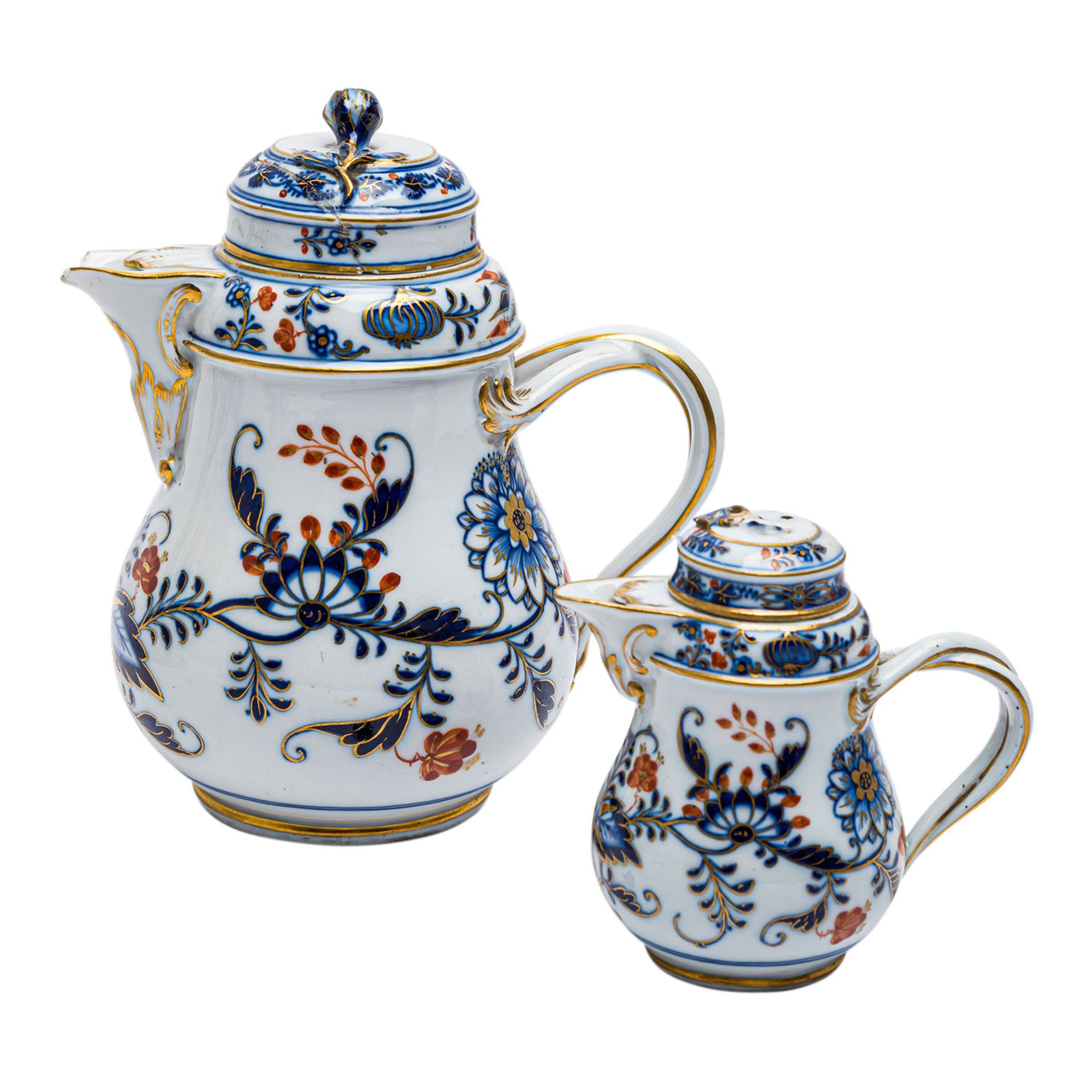 MEISSEN Tête-à-tête 'Zwiebelmuster Royal', vor 1850.2 Kaffeetassen/U-Tassen, 1 Kaffeekanne, 1 - Image 4 of 8