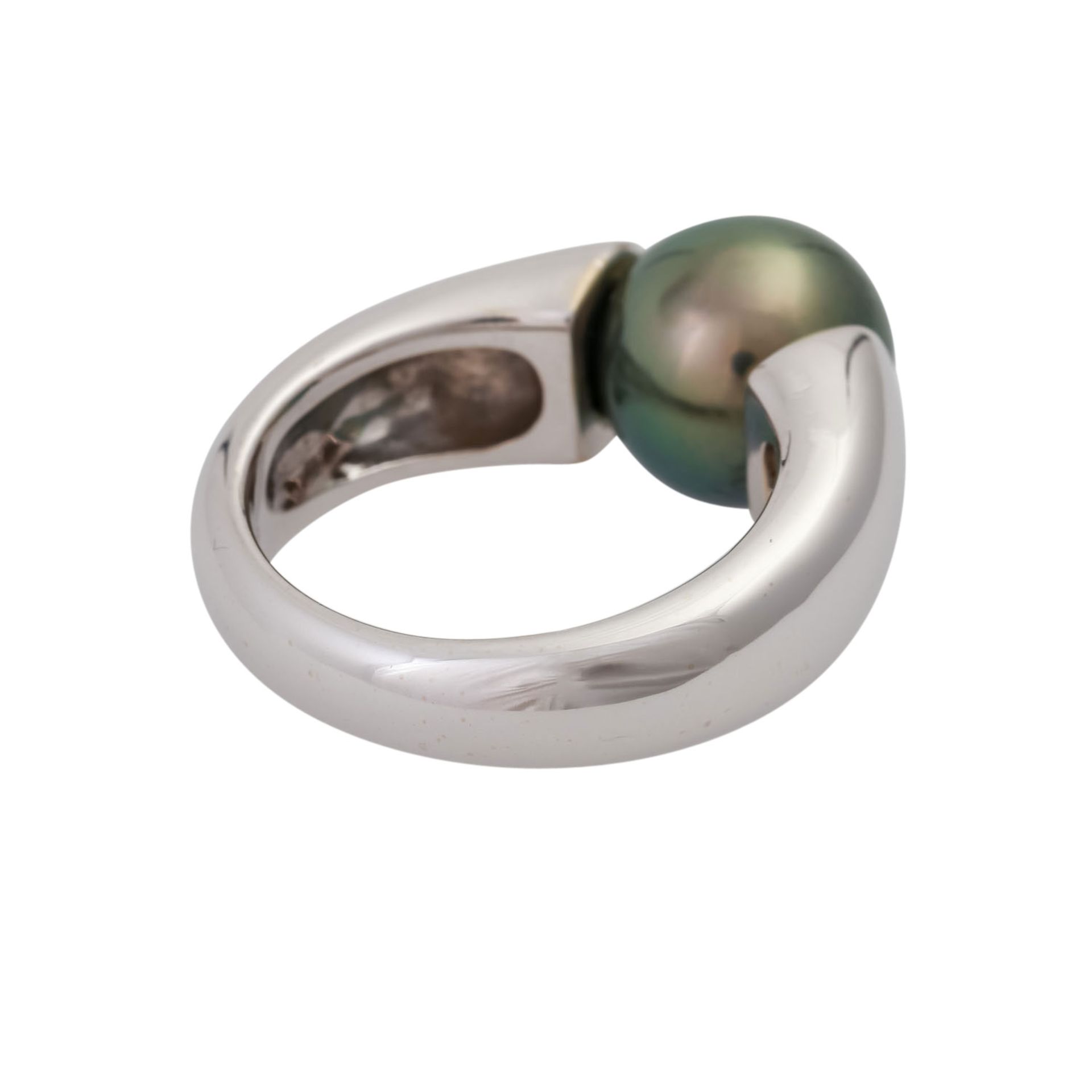 Ring mit Tahiti Zuchtperle, ca. 11 mm, grau-grünmit rosa Oberton, schöner Lüster, WG 14K, RW 57, - Image 3 of 4