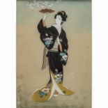 JAPAN, 1. Hälfte 20. Jh., Malerei einer Geisha,Mischtechnik/ Seide, u. li. sign., hinter Glas